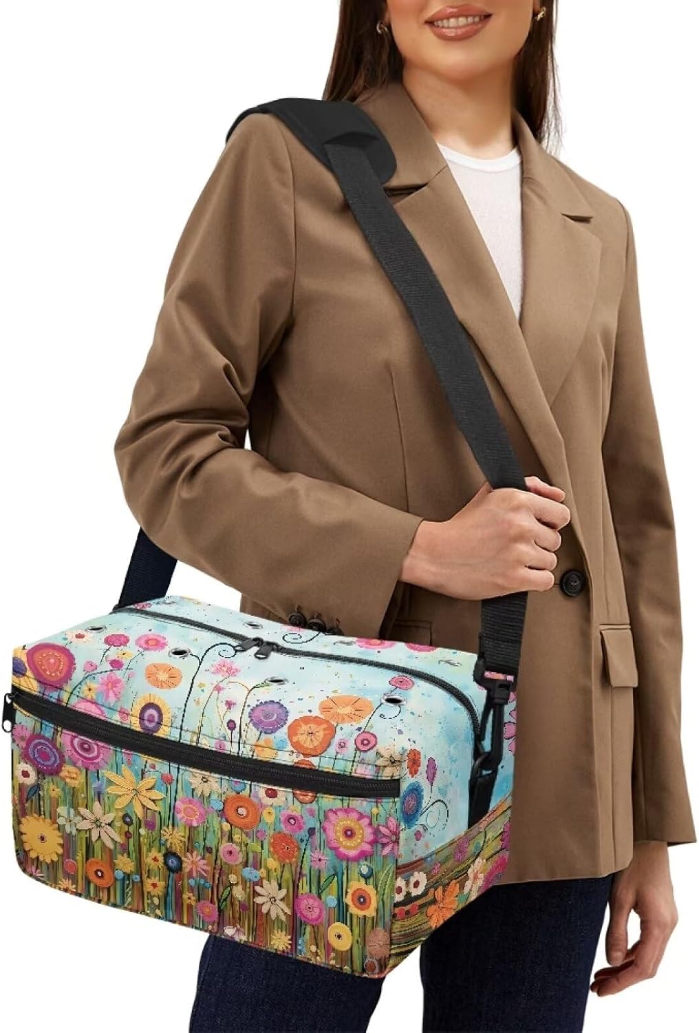 Kathyboom Colorful Flowers Knitting Bag for Yarn Storage High Capacity Crochet Tote Bag, Yarn Holder for Crocheting Knitting Bag Organizer for Mother Wife