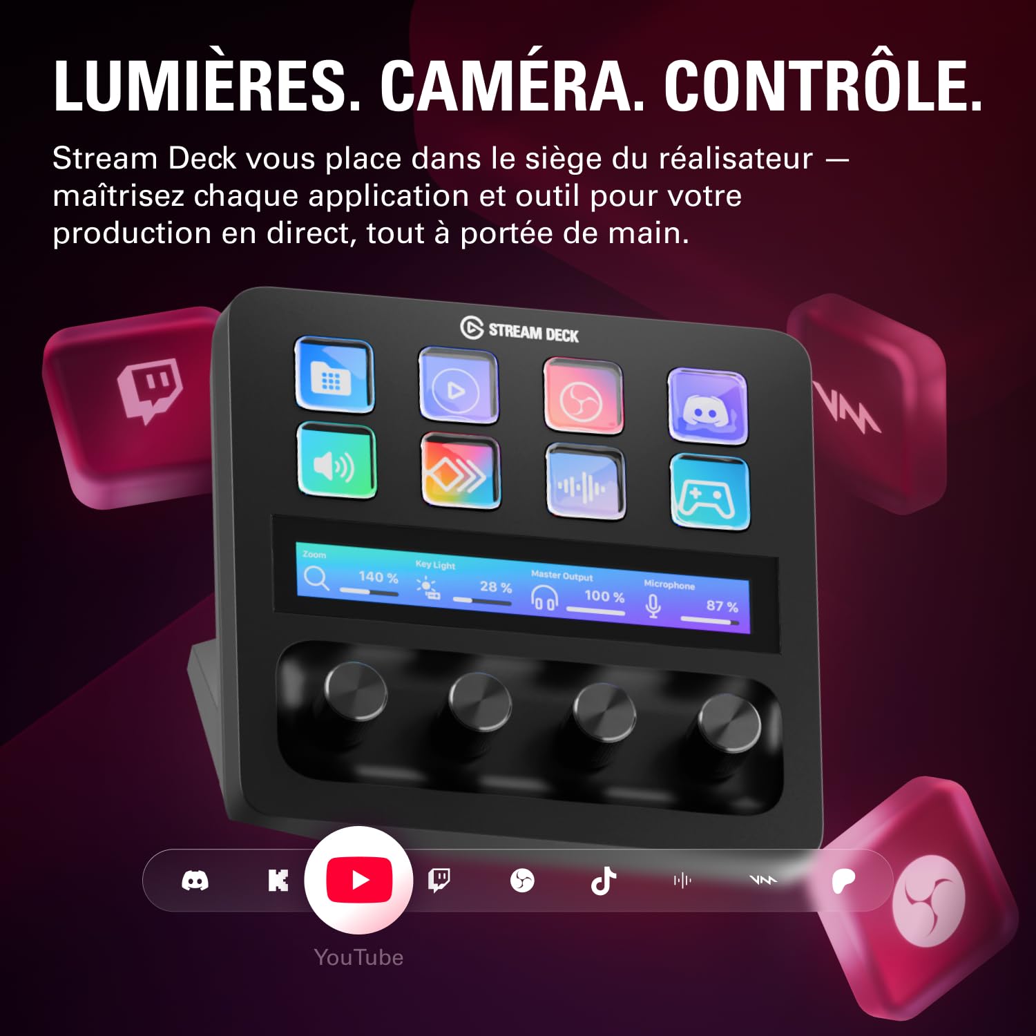 Elgato Stream Deck + – Console de mixage | Interface de production live et studio, créateurs, streaming, gaming, ruban tactile, touches LCD, Mac/PC