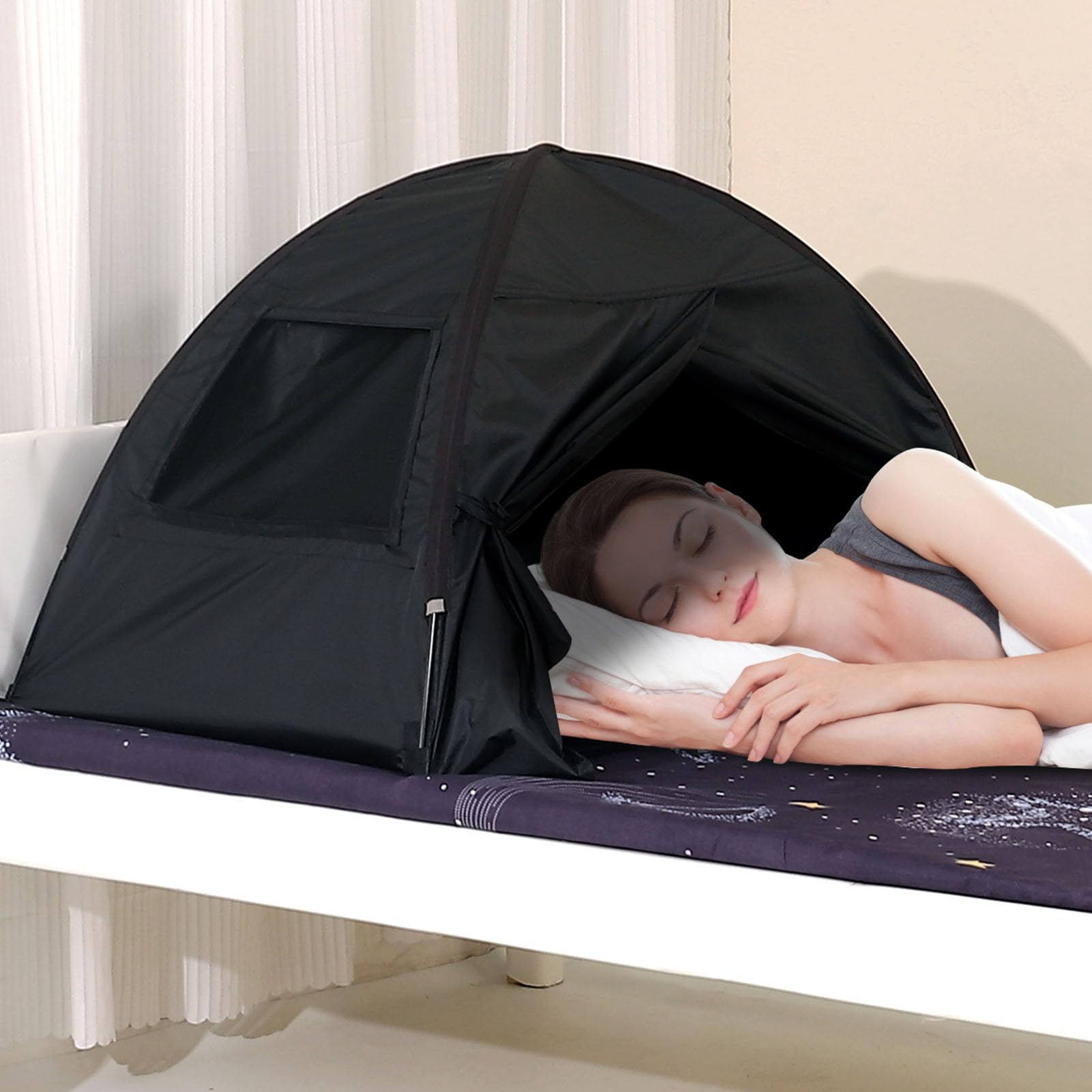Sleep Bed Tent Light-Blocking Privacy Tent Blackout Canopy to Improve Sleep Anytime, Anywhere. Perfect for Nightshift, Dorms, Travel, Naps and Relaxation-image-17