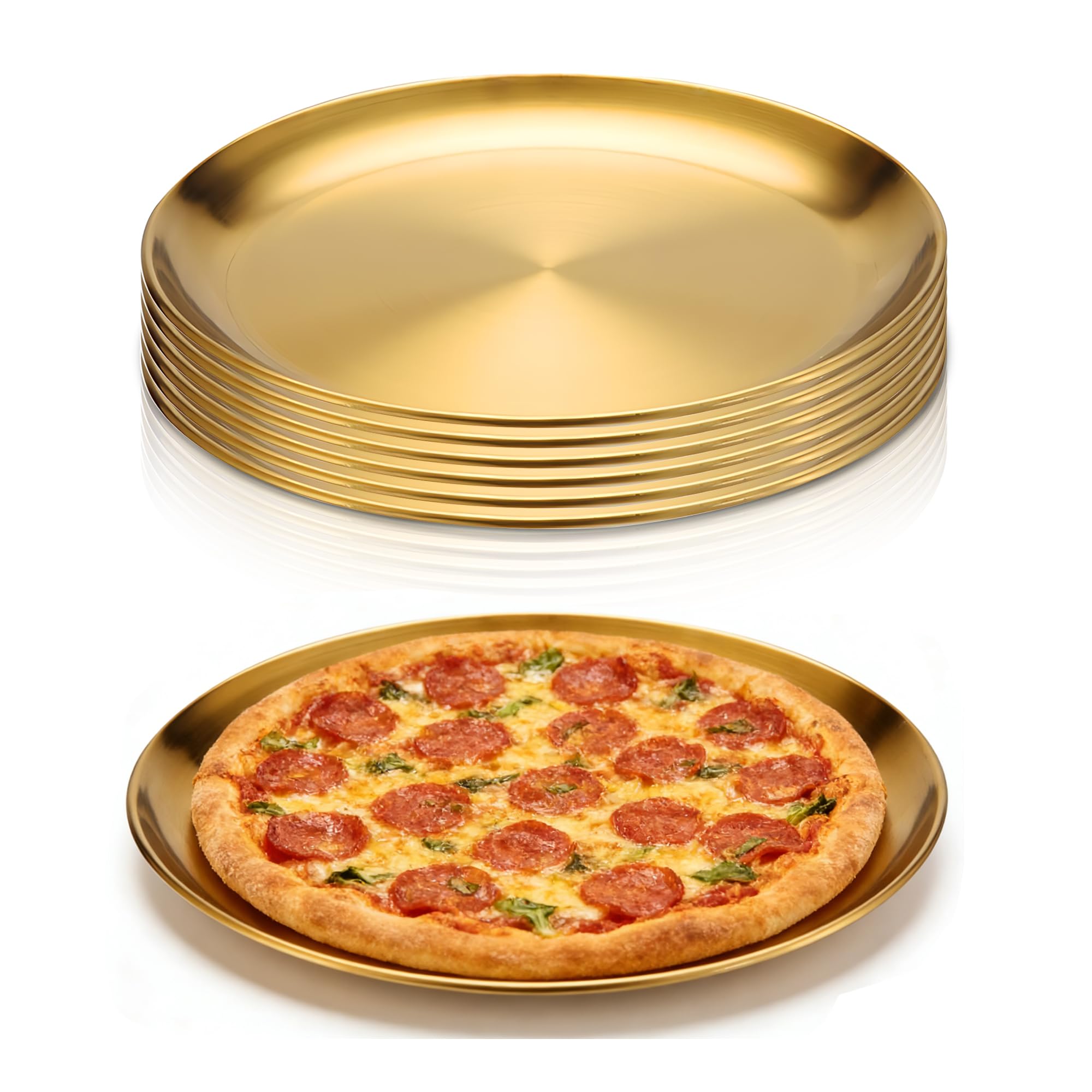 WYIPOLZI 26cm Gold Stainless Steel Dinner Plates, 6-Piece Set - Commercial Grade Brushed Finish, Matte Textured for Restaurant & Catering, Heavy Duty, Scratch-Resistant, Stackable