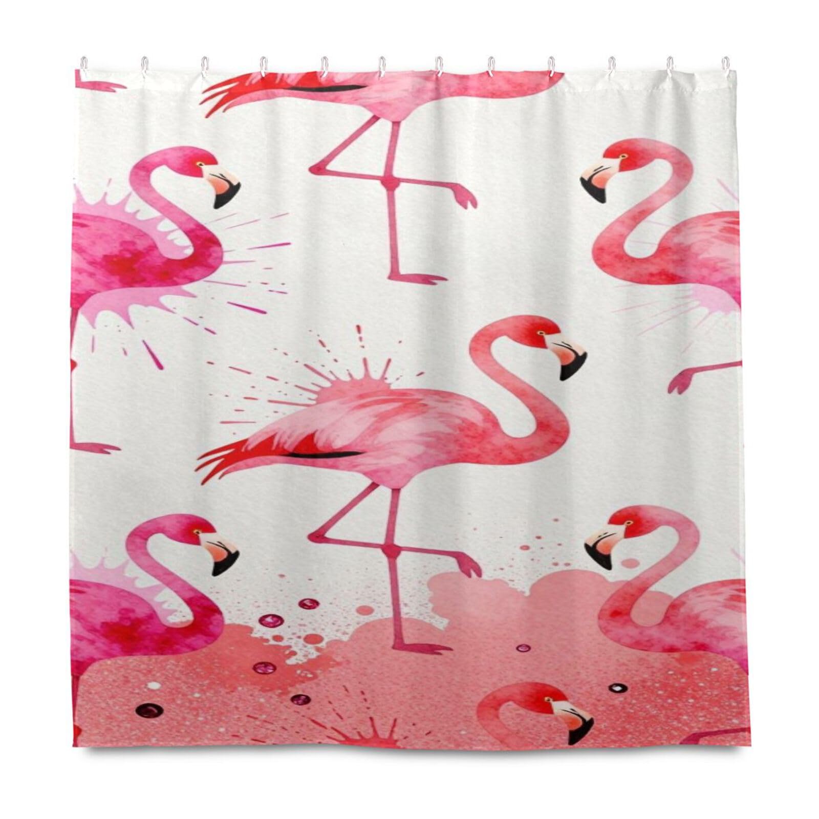 Rideau de douche imperméable lavable avec crochets et motif flamant rose décoratif 183 cm