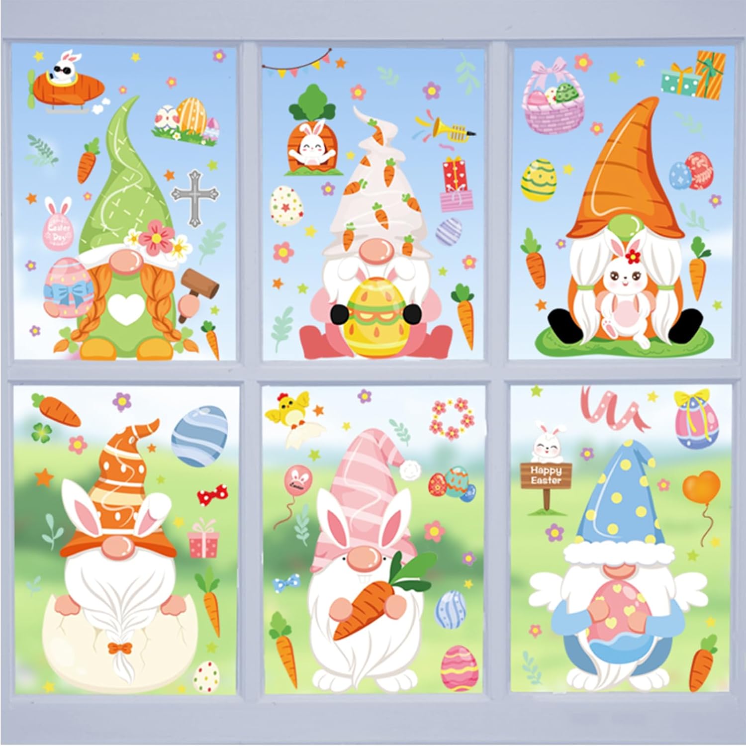 Amazon.com: 6 Sheets Easter Day Window Clings Rabbit Egg Carrot Window ...