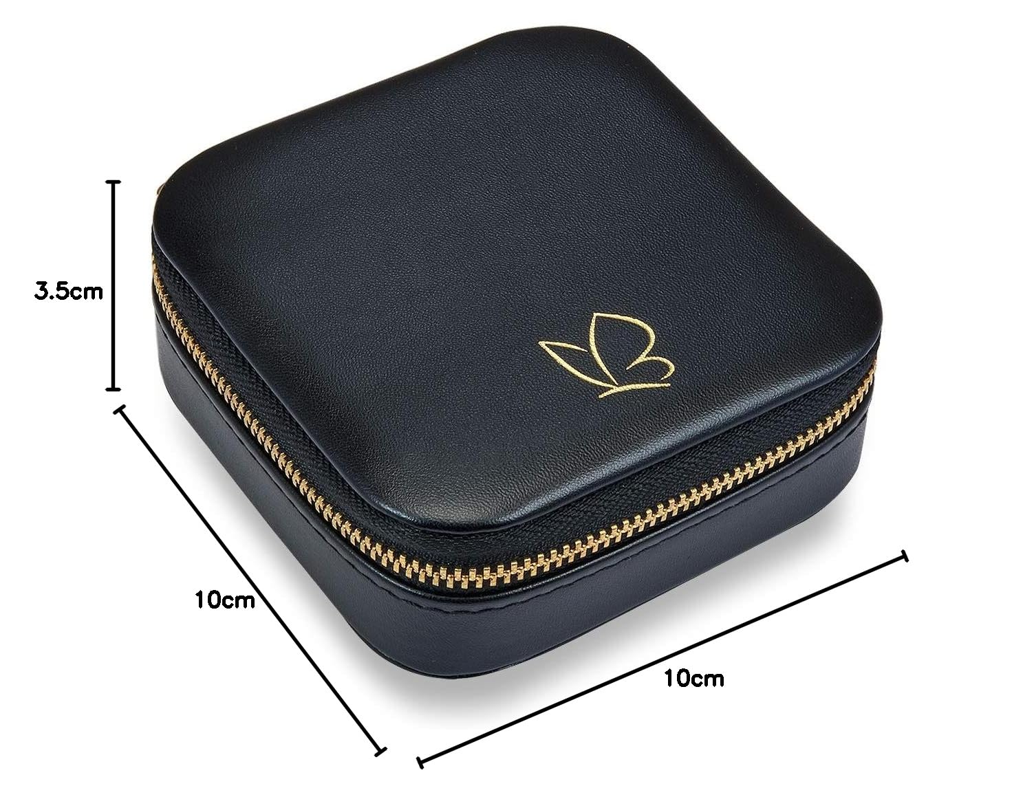 GLANZSTÜCKE MÜNCHEN Schmuck-Reisetäschchen Kunstleder schwarz 10 x 10 x 3,5 cm Samt creme Schmucketui Schmuckschatulle für die Reise