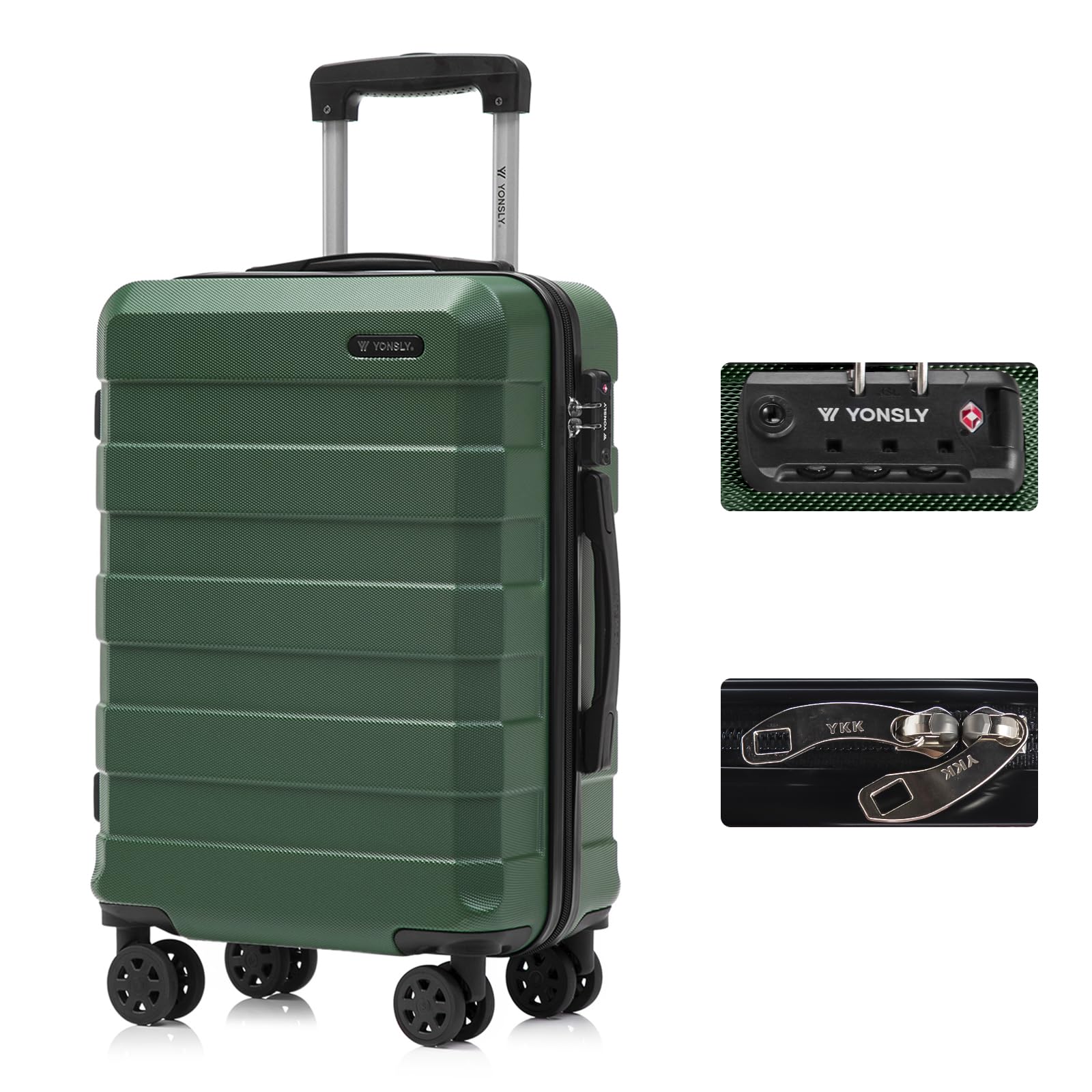 yonsly Koffer Suitcase, Trolley Reisekoffer, Rollkoffer Handgepäck mit 4 Rollen 360°, ABS Hartschalen, Sicherheitsschloss, Weicher Gummigriff, 210D-Futter