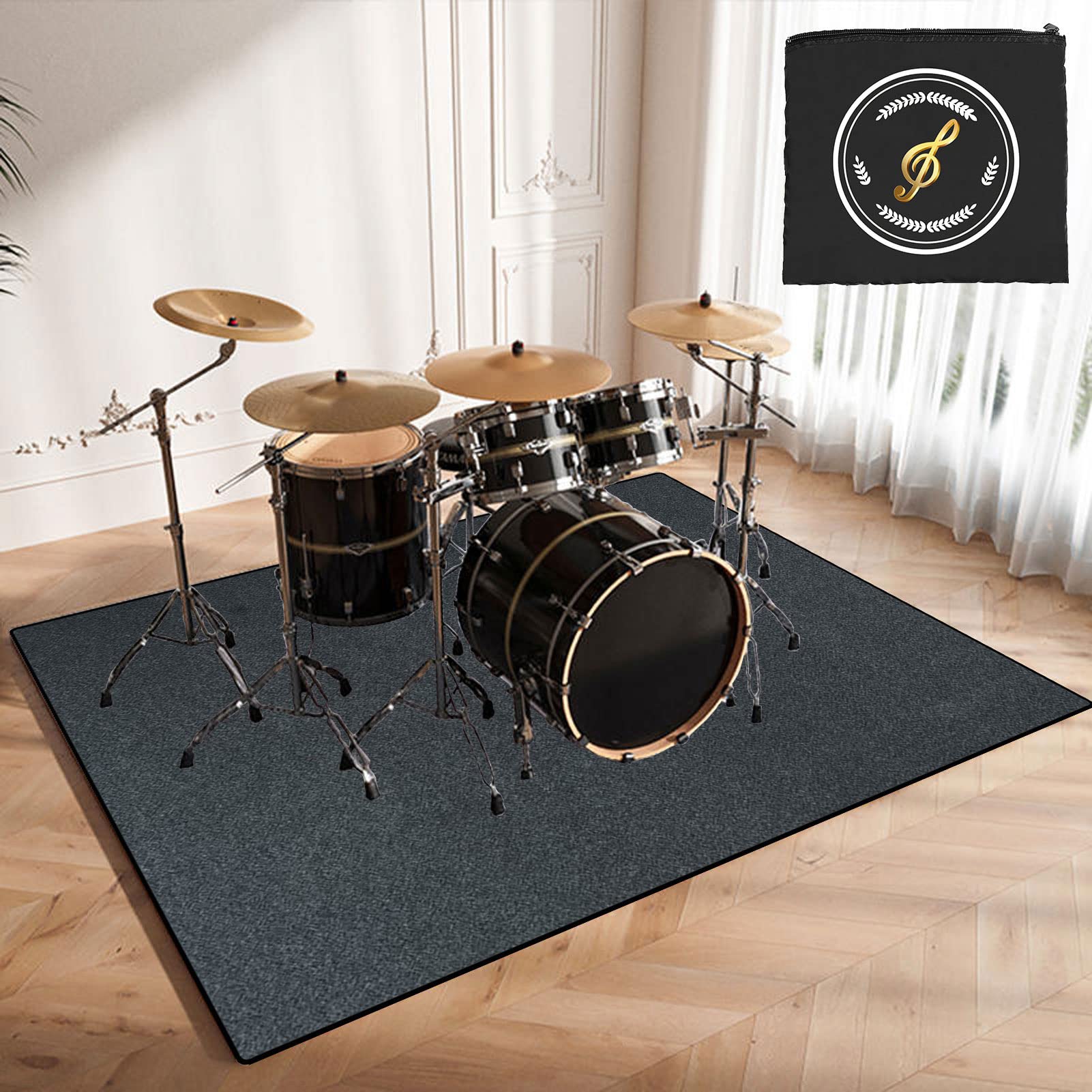 Tappeto Batteria Tappeto per Batteria Tappetino Insonorizzato per Rullante per Grancassa E Altri Tappetini per Strumenti Musicali, Tappeti Antiscivolo 160cm x 120cm - con Borsa Speciale