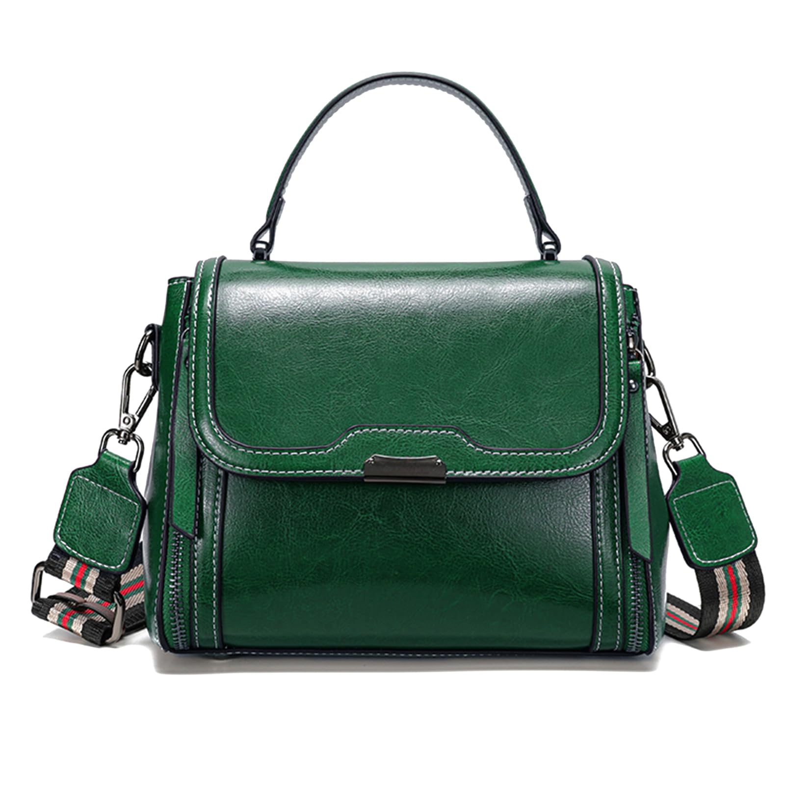 Solareer Waxed Leather Crossbody for Women, Top-Handbags Removable 2 Shoulder Straps