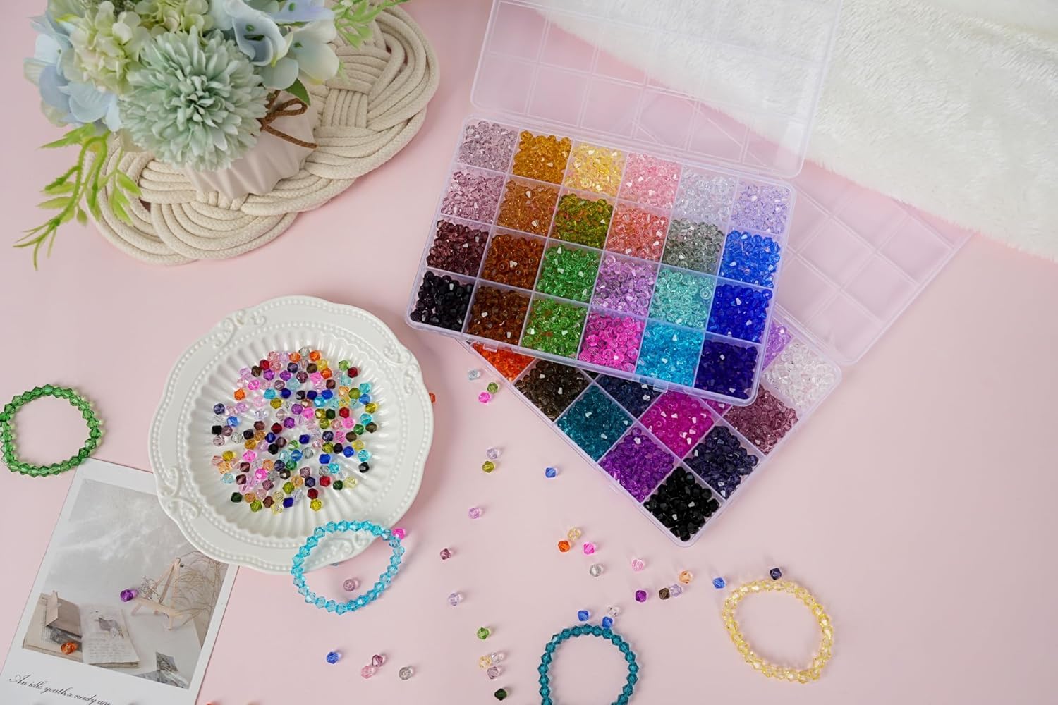 1500pcs 6mm Faceted Crystal Glass Beads Bracelet Making Kit,48 Colors Glass Beads for Bracelets, Bicone Crystal Beads for Jewelry Making Necklace Earrings DIY Crafts,Gift for an 8-year-old girl - Image 9