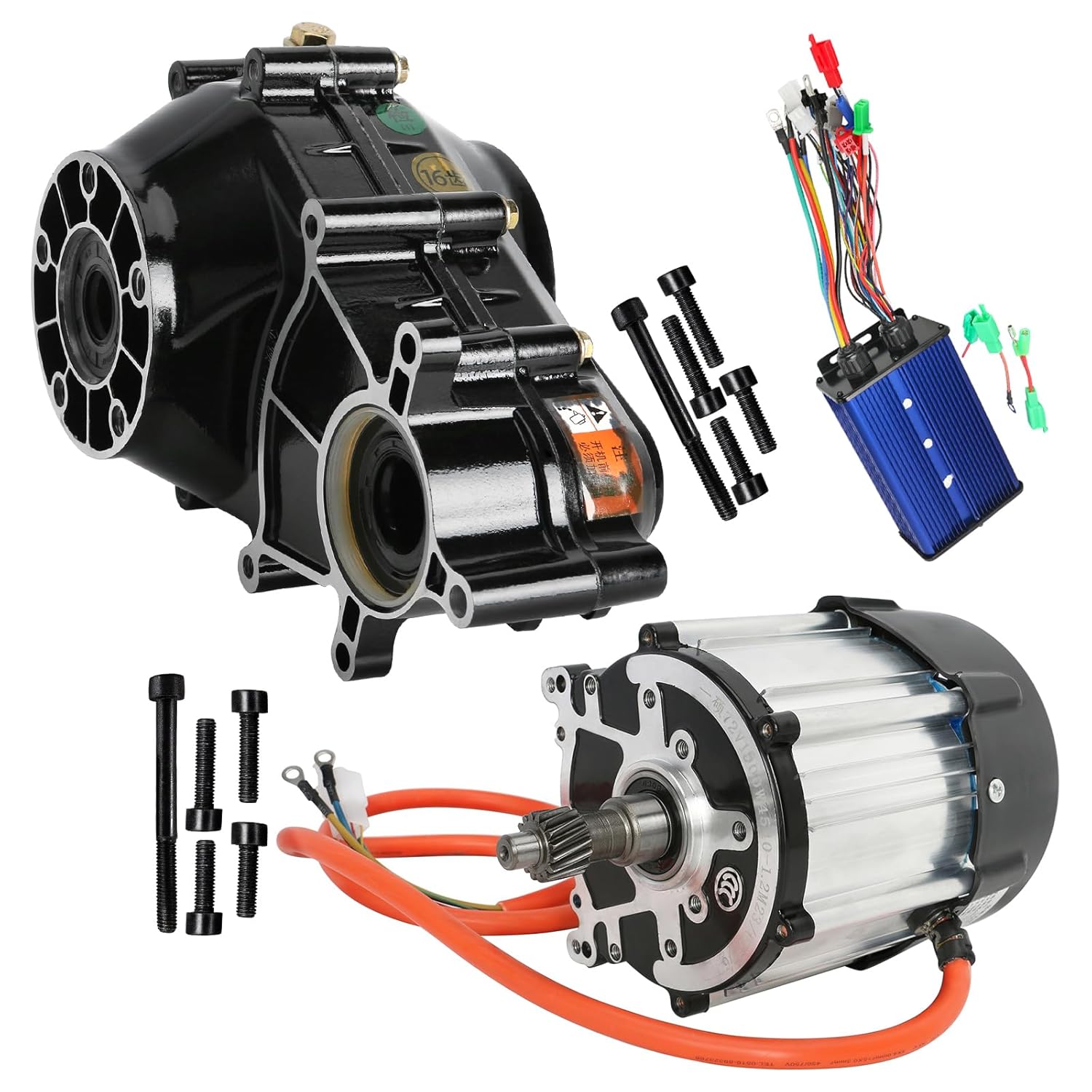 DC 72V 1500W Brushless Electric Motor with Differential Gear Box Transmisson and Motor Speed Controller for Electric Go Kart ATV UTV Quad Golf Cart 4 Wheelers Drift Trike Tricycle