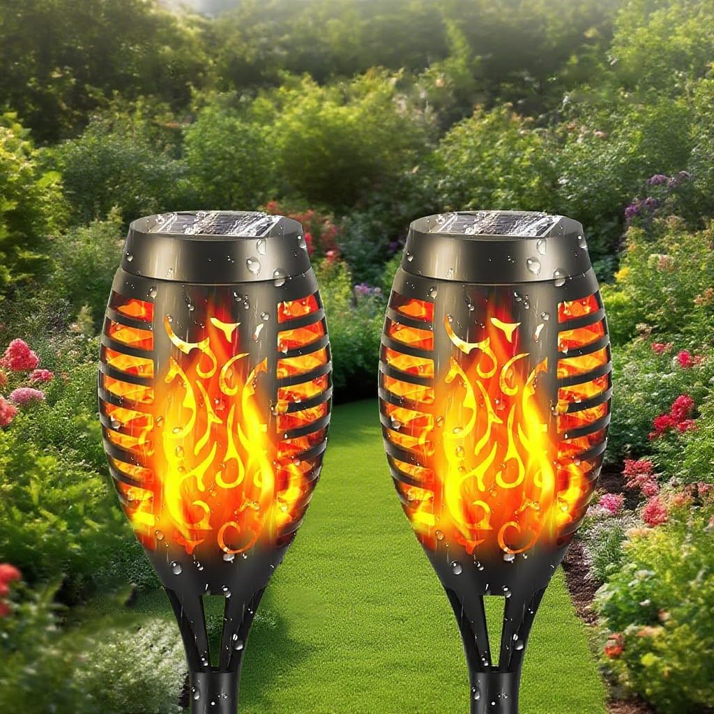 Solar Torch Lights Outdoor, IP65 Waterproof with Realistic Flickering Flame - Auto On/Off Garden Lights for Patio, Yard, Pathway, Enchanting Party Decor (12Pack)
