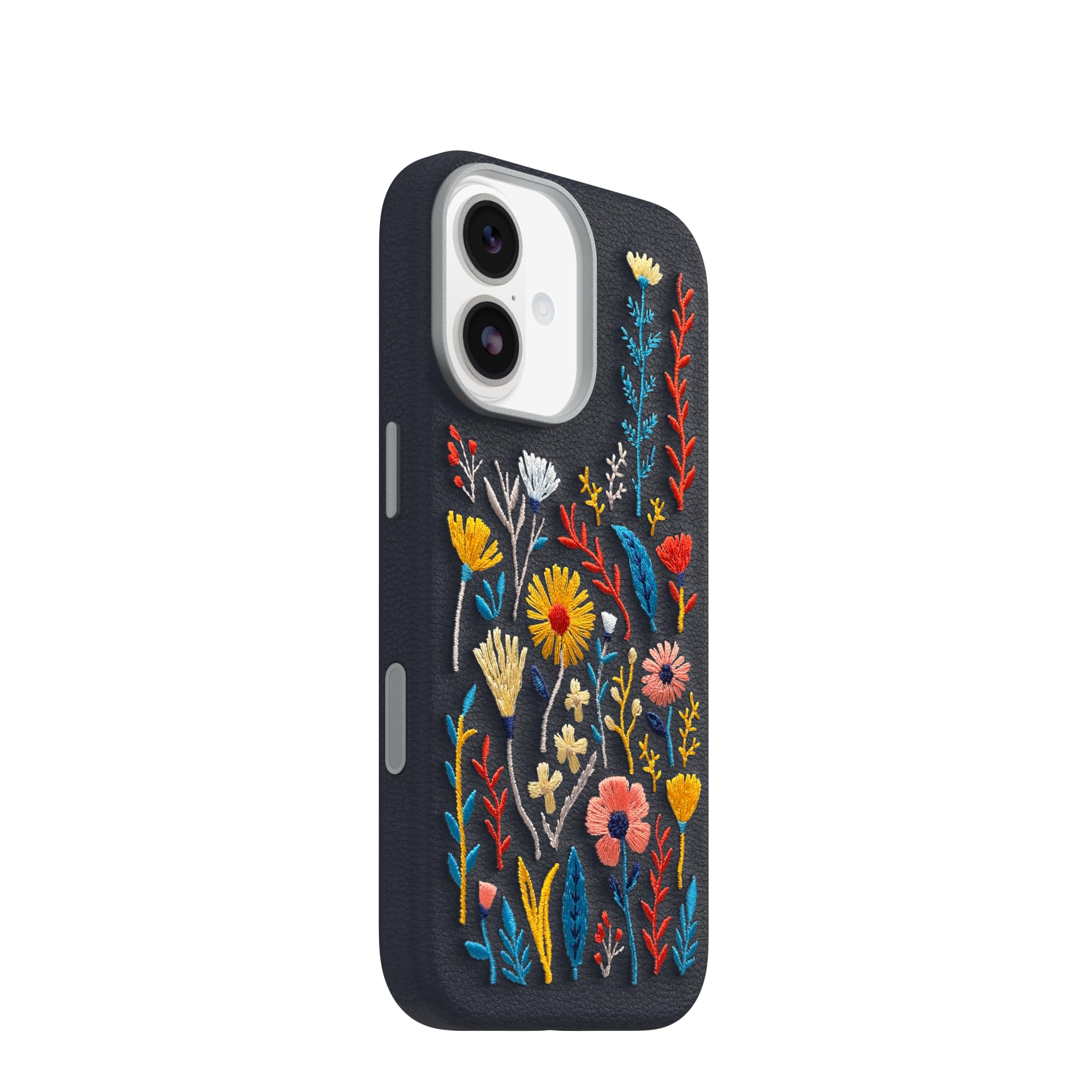 OtterBox Symmetry Series Lederhülle für iPhone 17 mit Kaktus-Stickerei – Zaubergarten – Blau – strukturierte und kunstvolle Blumen-Stickerei für iPhone