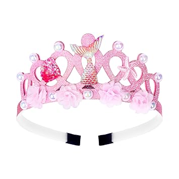 Mermaid Headband Mermaid Birthday Decorations Glitter Pearl Mermaid Crown for Girls Women Pink Mermaid Hair Accessories Starfish Seashell Fishtail