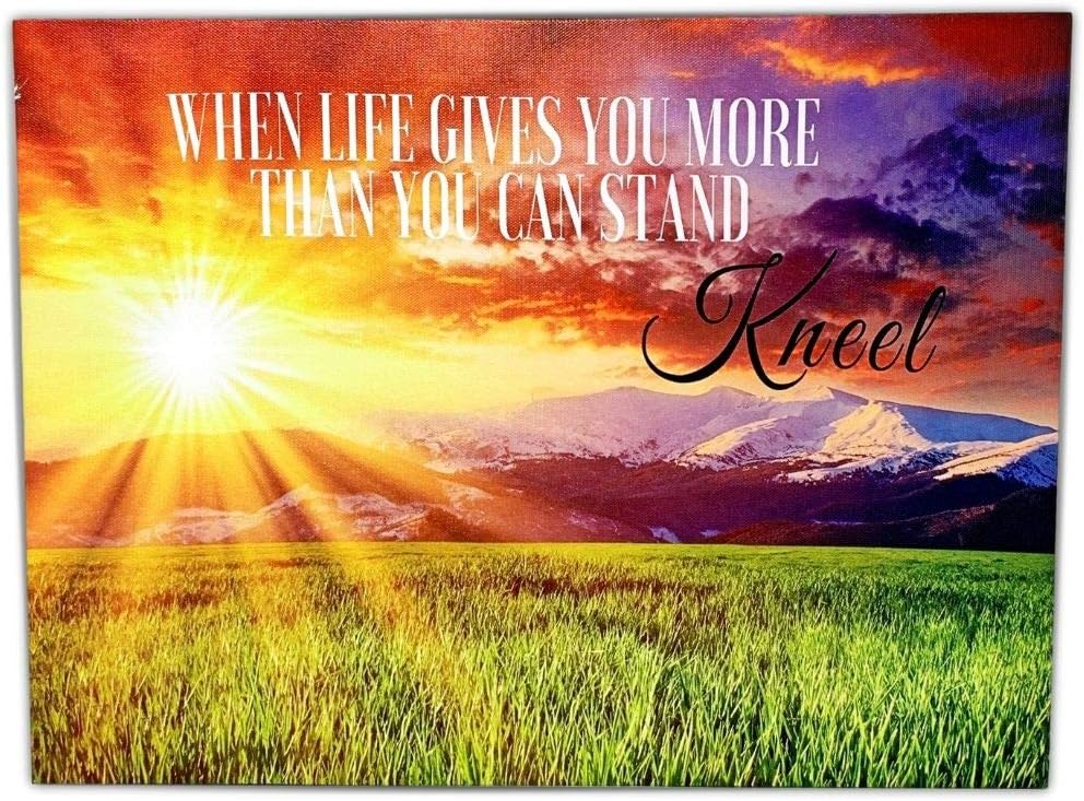 BANBERRY DESIGNS Lighted Inspirational Wall Art Print with the Message When Life Gives You More Than You Can Stand...Kneel - LED Wall Art - 16" x 12"