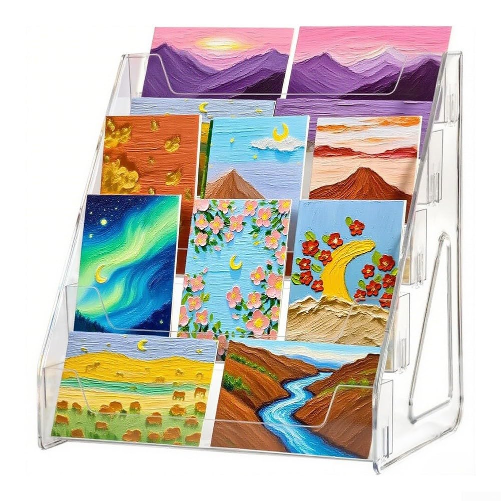 Présentoir de cartes en acrylique transparent à 5 niveaux pour cartes de vœux, cartes postales, cartes de sport, collectionneurs et dalles - Support de table (2 pièces)