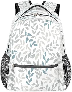 Mochila escolar durável para faculdade, mochila casual resistente à água com folhas azuis cinza e resistente à água para mulheres e homens, mochila para laptop campus para viagens de negócios e caminhadas, Multicor, Large