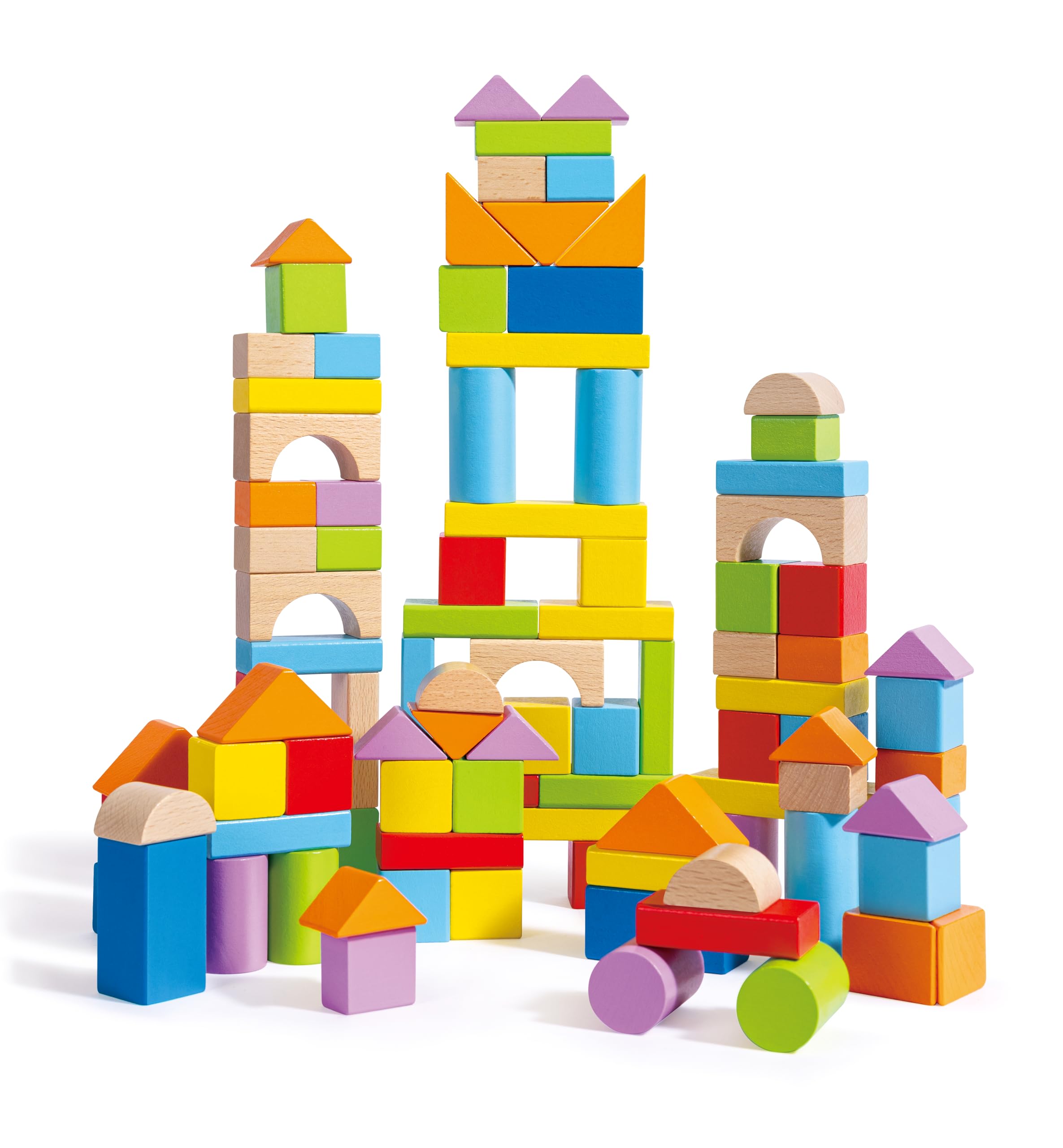 Hape Jouet en Bois Construction Enfant 12 Mois et Plus - Blocs de Construction Multicolore - Jouet Éveil Fille et Garçon - Baril Formes Géométriques à Bouts Ronds & Peinture Non Toxique - Dès 1 an