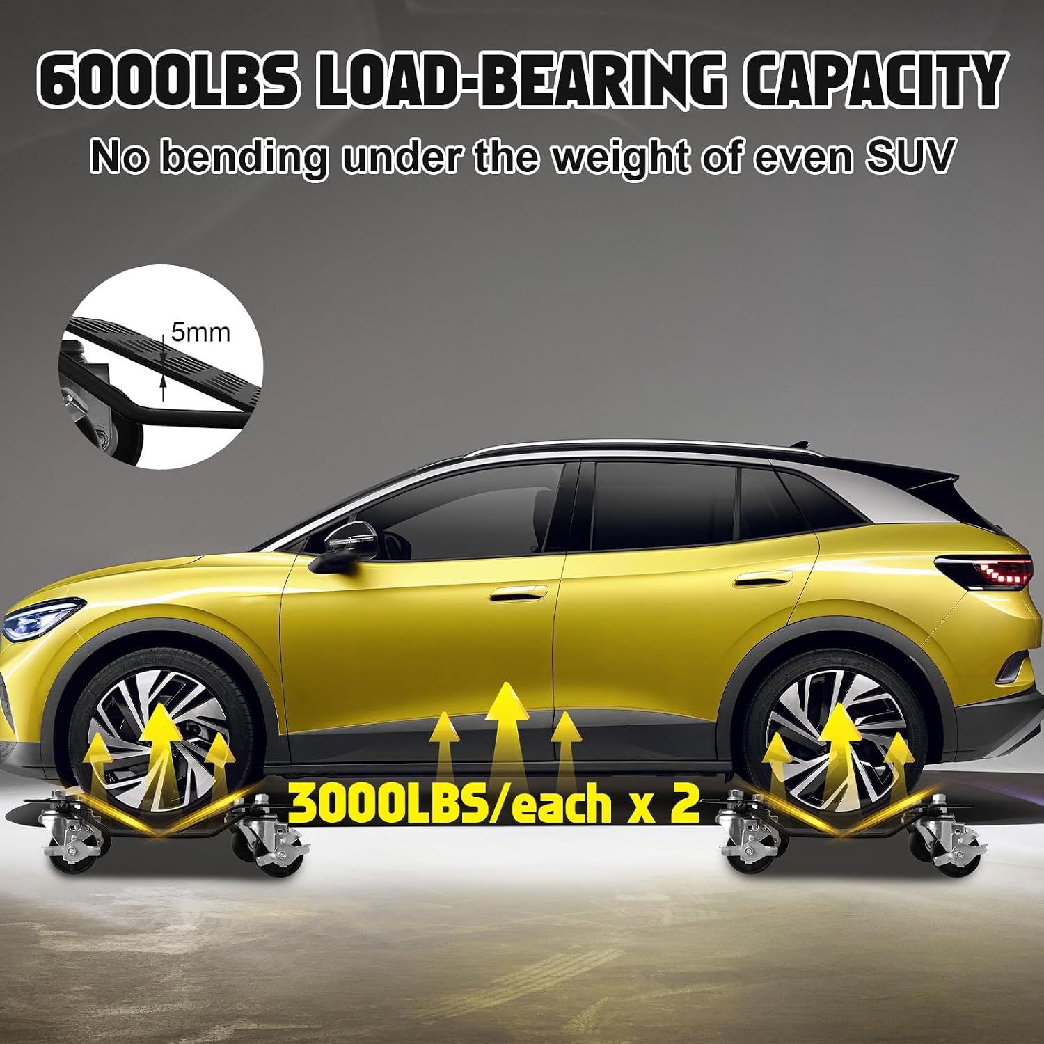 Babevy Heavy Duty Car Wheel Dolly - 1500 lbs Capacity, Steel Platform, Anti-Slip Design, 360 Degree Casters, and Built-in Brakes