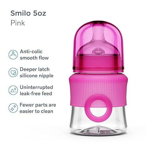 Miniatura 2 de Smilo Juego de biberones con etapa 0 de flujo lento y pezón anticólicos, capacidad de 5 onzas/5.1 fl oz, paquete de 3 biberones anticólicos de 0 a 3