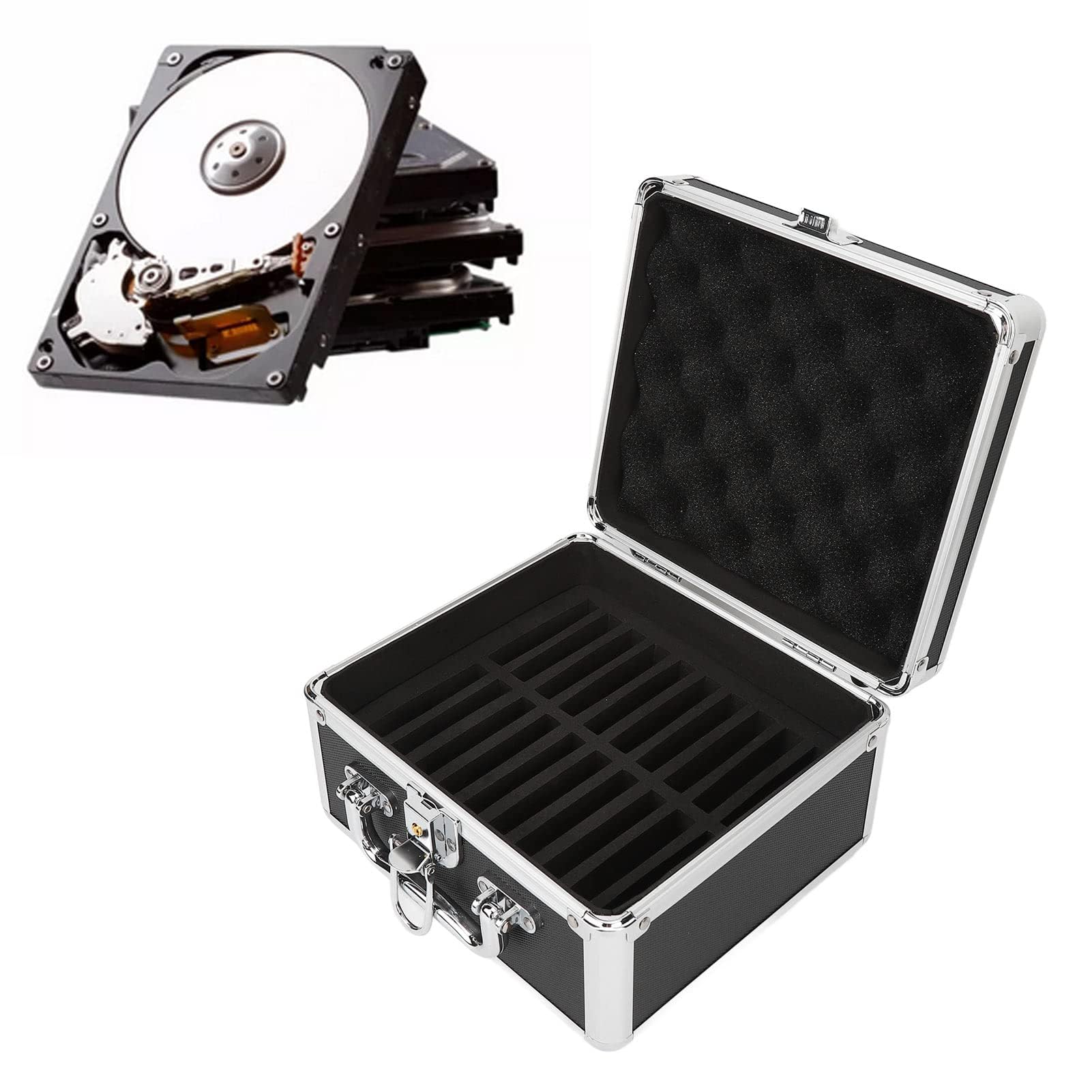 Caja de Almacenamiento de Disco Duro de 2,5 ", Estuche de Transporte de Disco Duro Externo con 20 Bahías, Maleta de Caja de Almacenamiento de Disco Duro Impermeable con Diseño de Bloqueo de Seguridad