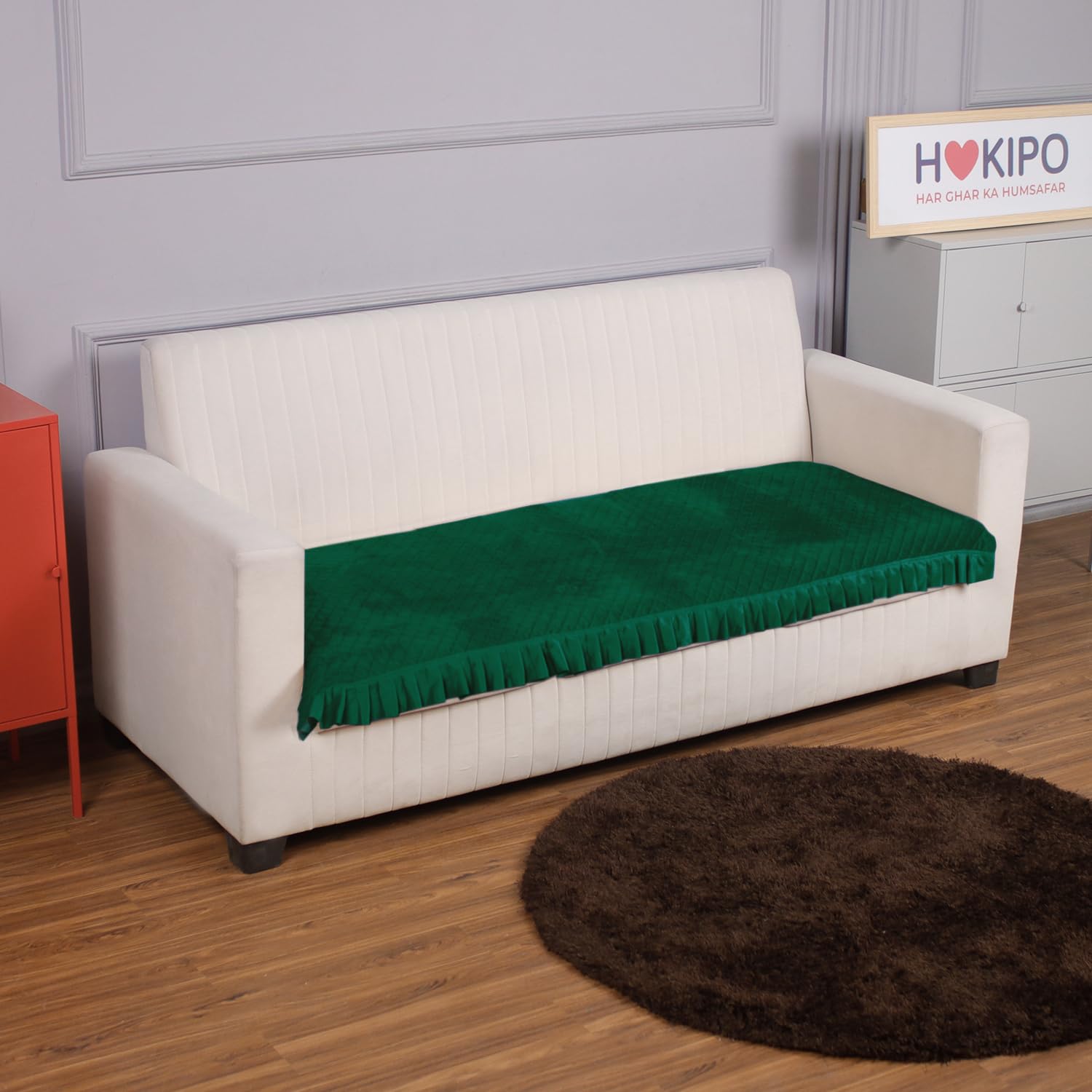 HOKIPO Holland Velvet 3 Seater Sofa Cover Seat Mat with Frill, Bottle Green (IN-783-BGRN) (B0D1TT2GSV) Amazon Price History, Amazon Price Tracker
