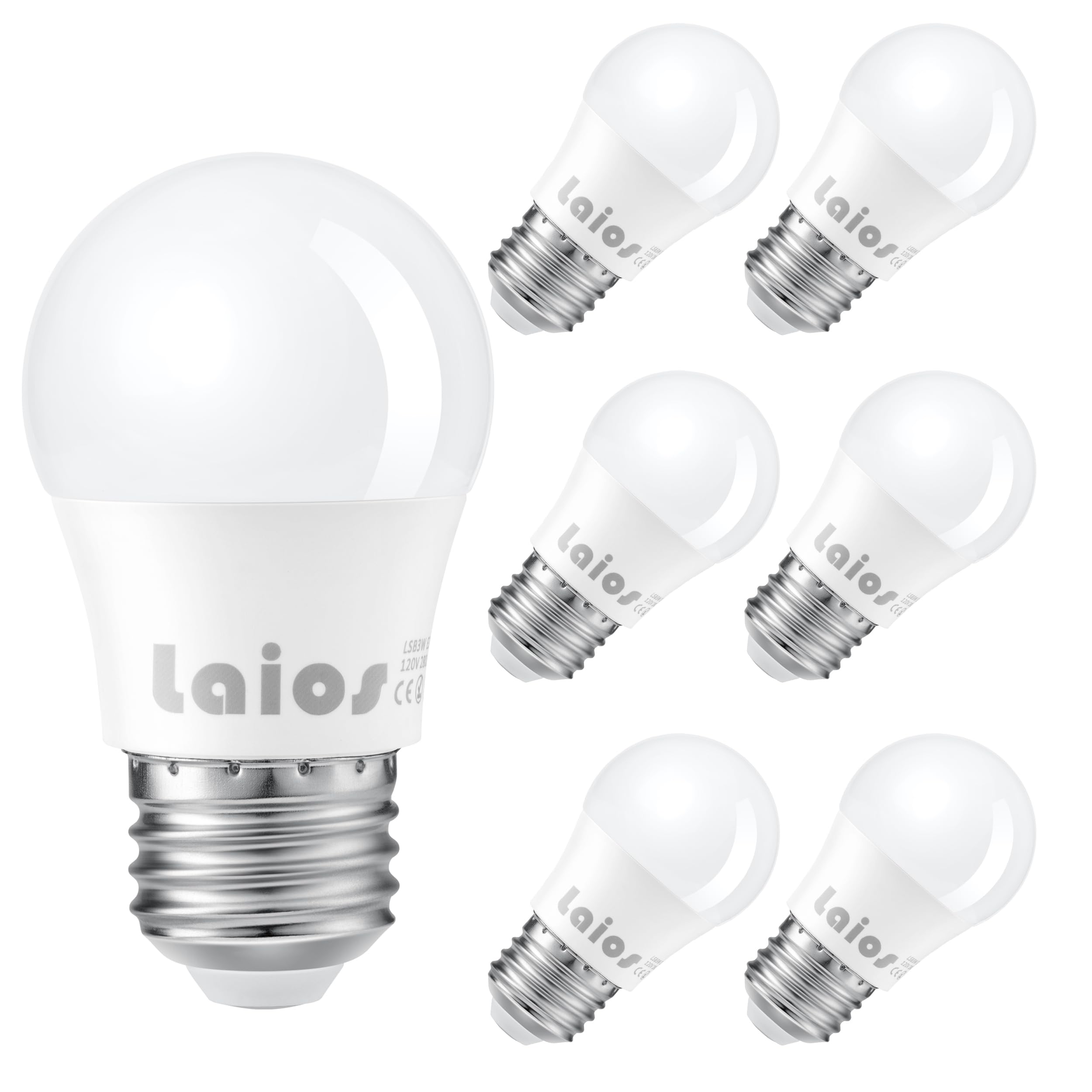 LaiosE27 LED Light Bulb A15 Shape, 3W Replace 40W, 400lm, Daylight 5000K, 220V Medium Screw Light Bulb, Non Dimmable, Pack of 6