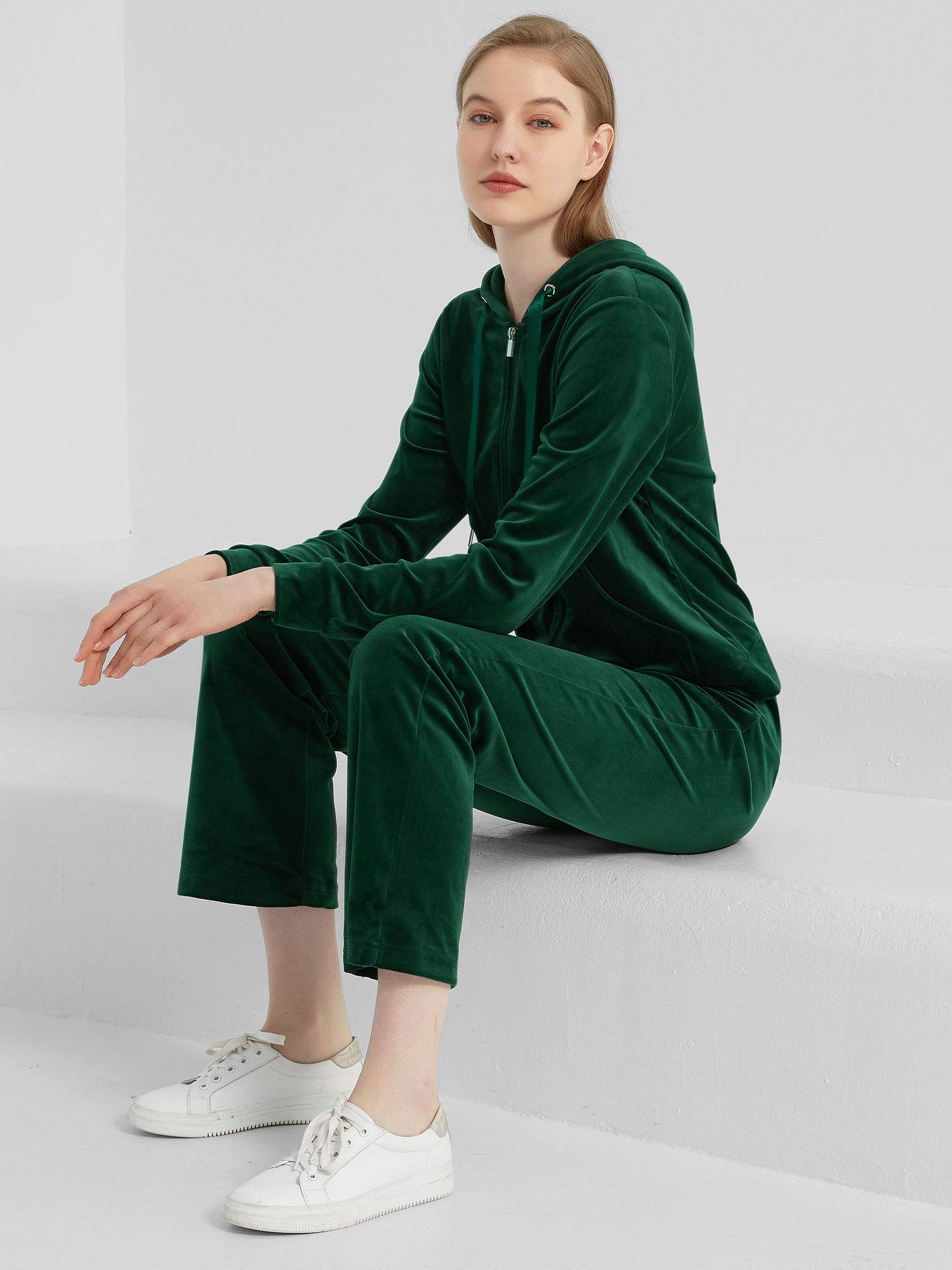 MessBebe Tute da Donna Tuta Sportiva in Velluto con Cappuccio Felpa con Cappuccio Set Ginnastica Sportivo Tuta Sportiva da Jogging Casual 2 Pezzi Ginnastica Tuta Manica Lunga
