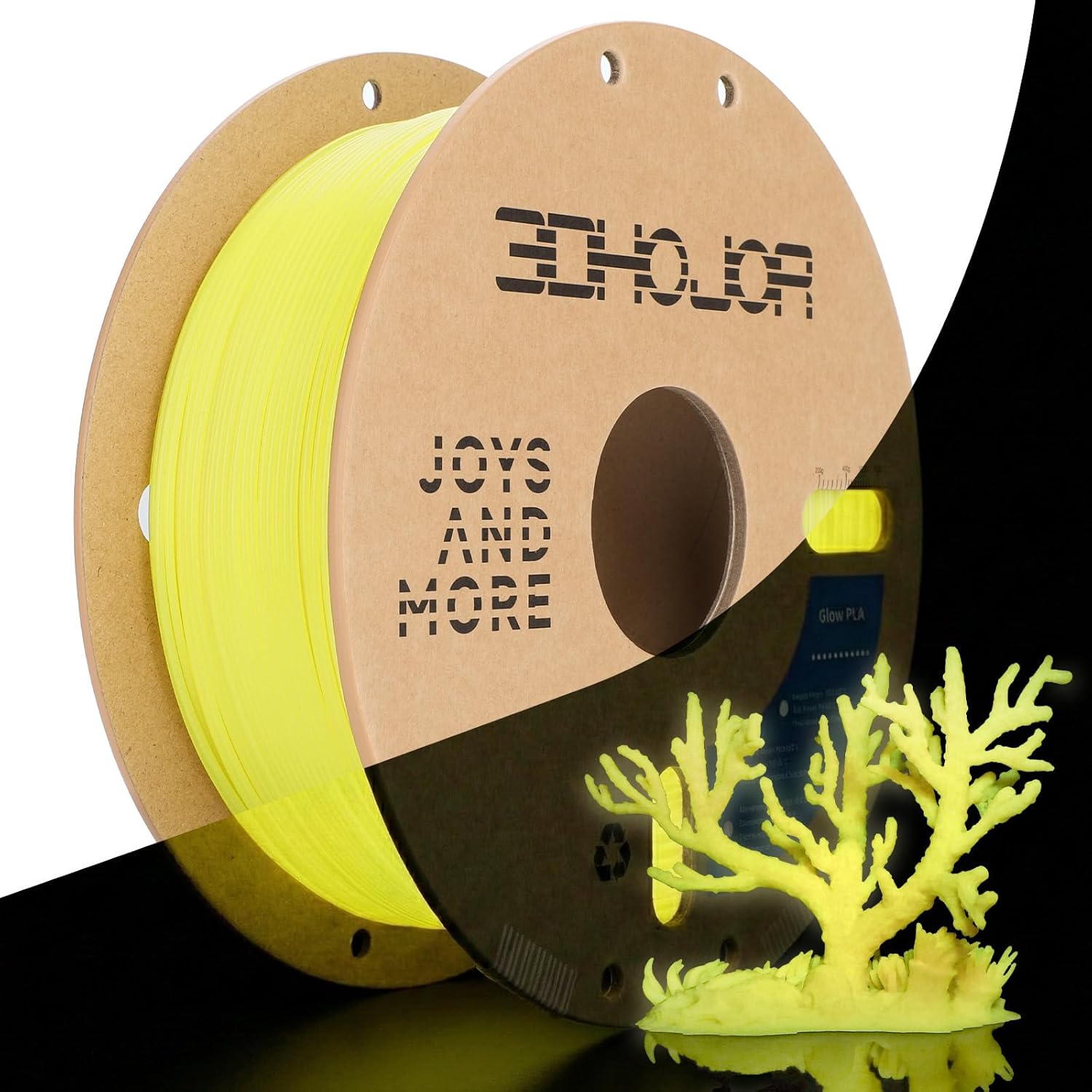 3DHoJor PLA Glow in The Dark Filament 1.75mm 1Kg, 3D Printing Luminous Filament 1.75mm Dimensional Accuracy +/- 0.03mm, Fit Most FDM 3D Printers-Glow Yellow