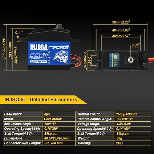 Miniatura 25 de INJORA Servo 25KG de alto par de torsión para modelos de coche RC Crawler Truck (Ángulo de control 270°)