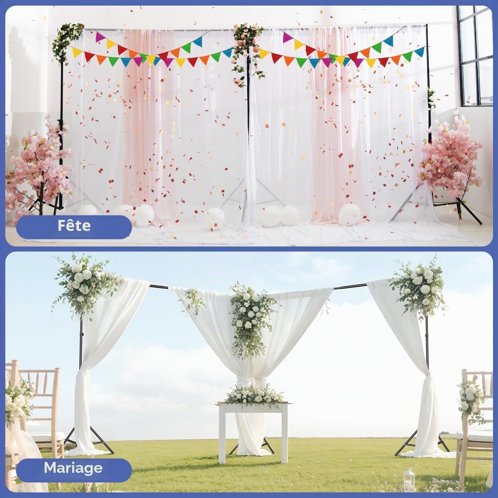 EMART Support de Fond, 6x2,1m Grand Support Toile de Fond Photo Réglable avec Raccord Pivotant 308°, Fond Photo Studio pour Studios Photo, Mariages, Anniversaires, Décorations de Salon