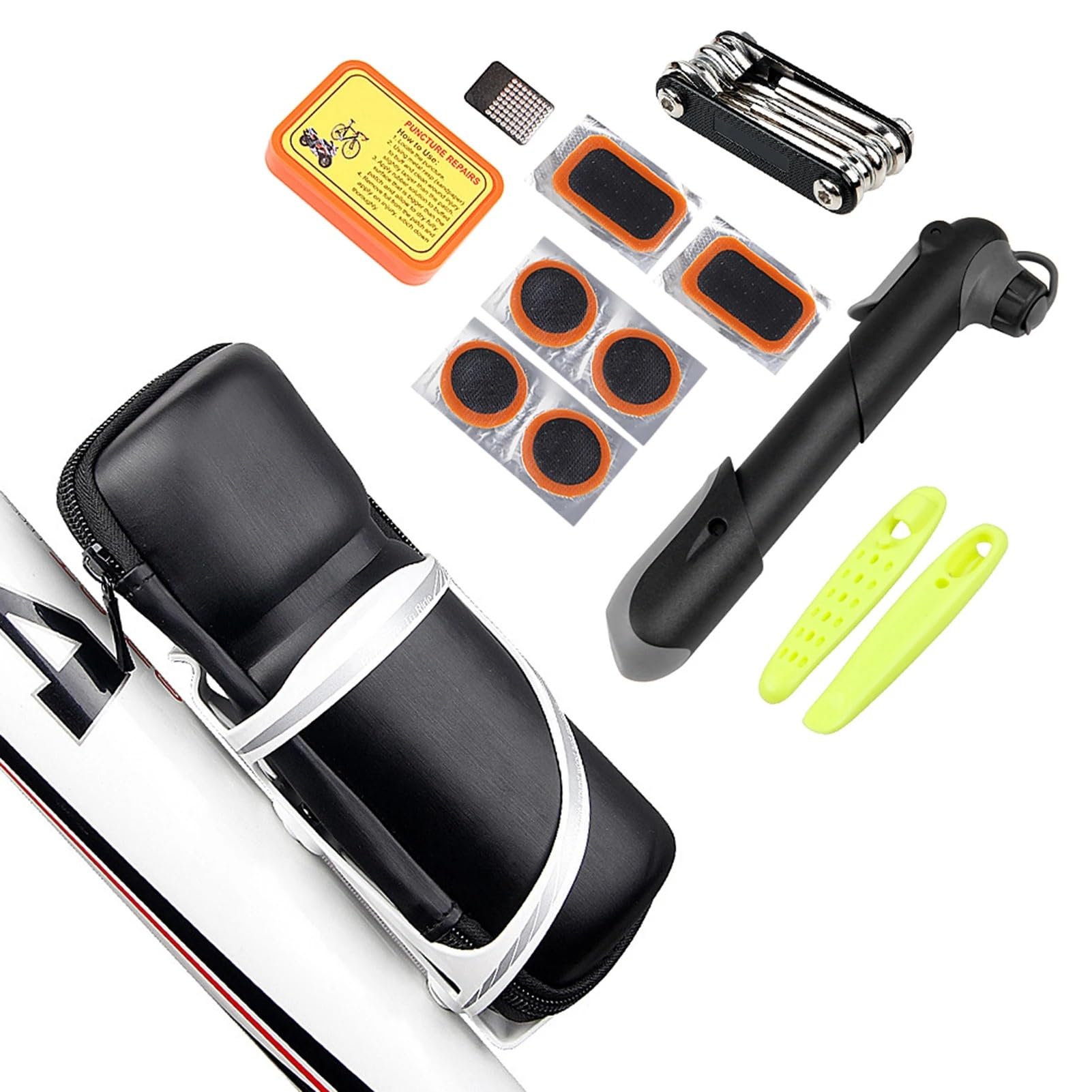 Kit De Herramientas De Reparación Portátil For Bicicleta, Bolsa De Fijación De Neumáticos Multifuncional Con Bomba De Aire Y Parches For Cámara De Aire