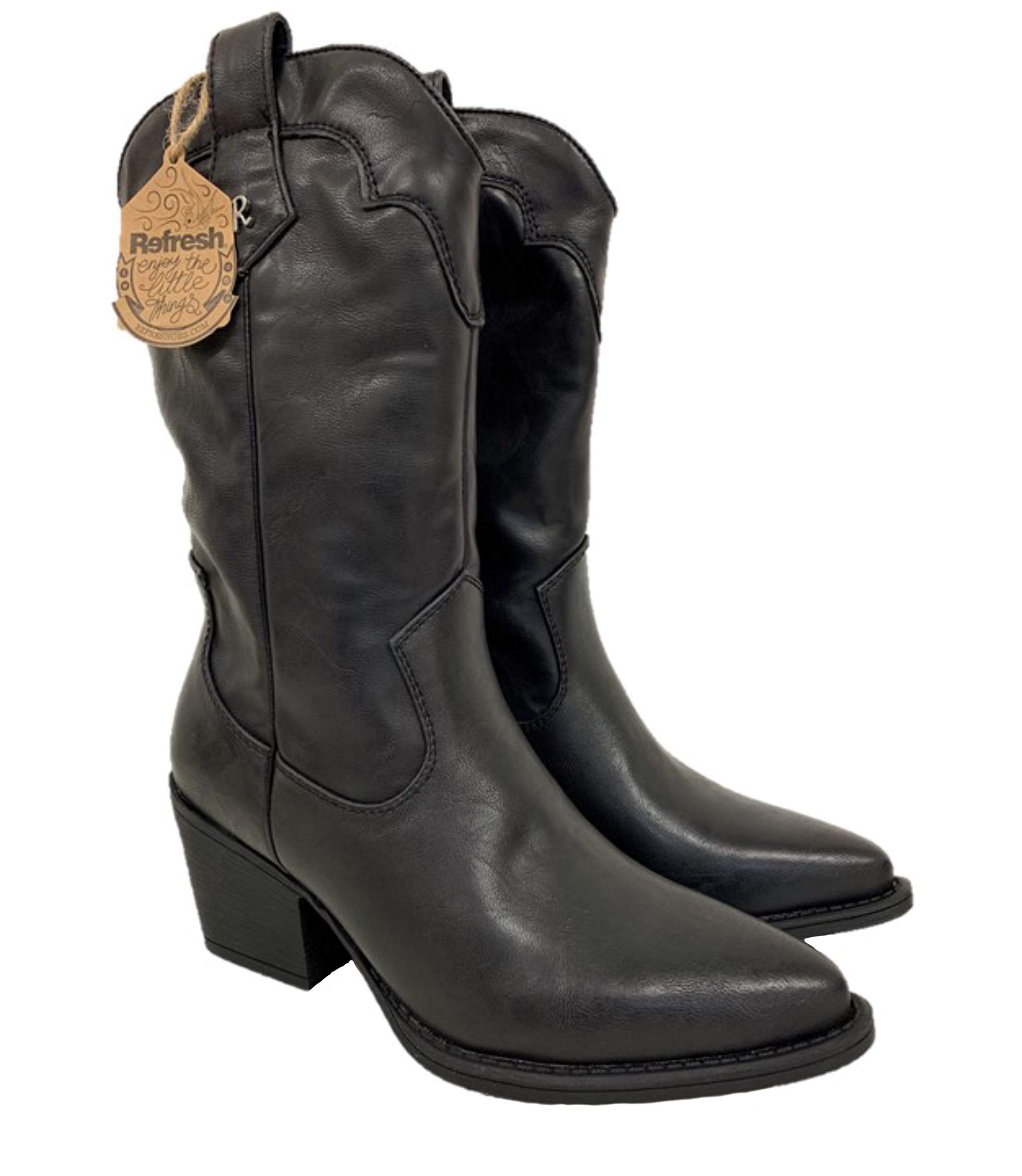 Buy Ladies Pull On Faux Leather Midcalf Cowboy Riding Boots Block Heel