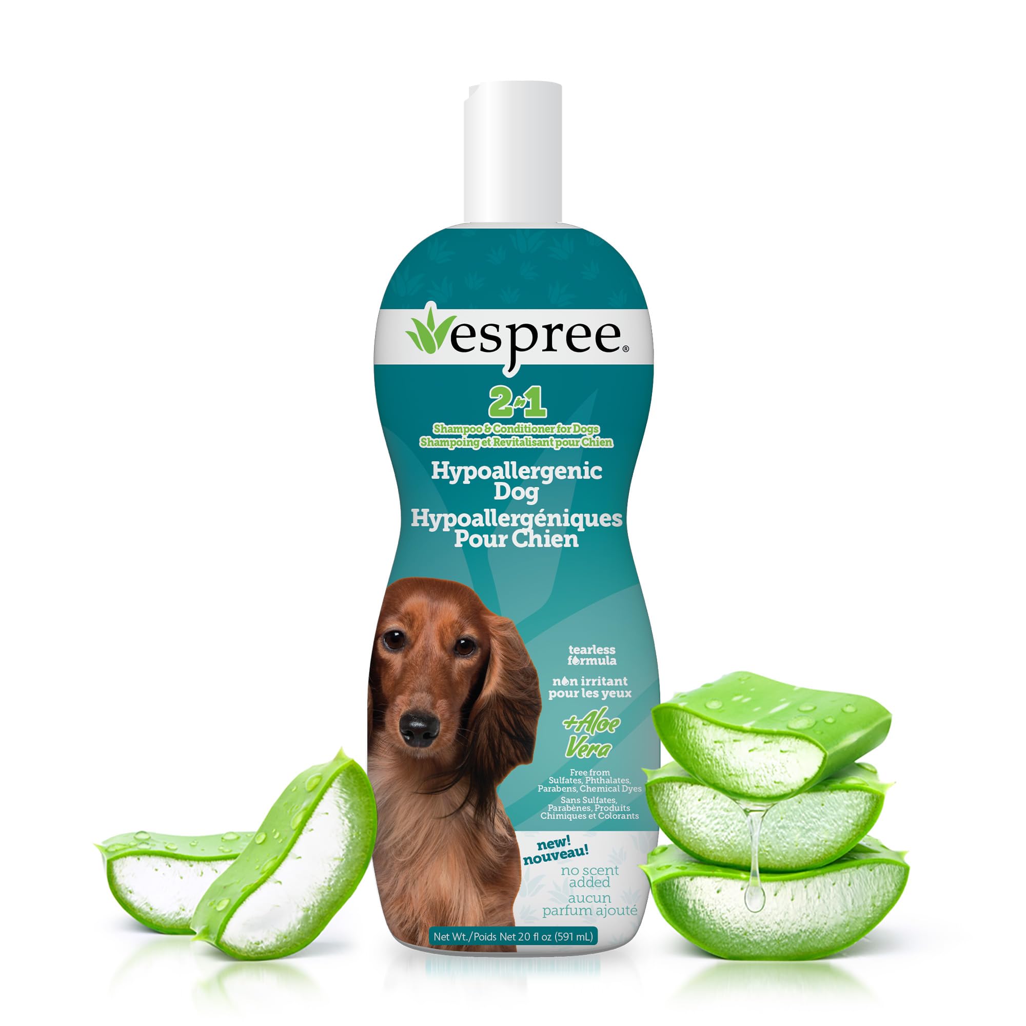 Espree Hypoallergenic Dog Shampoo & Conditioner, Tearless Formula with Aloe Vera, Sulfate-Free, Paraben-Free, Harsh Chemical and Dye-Free, Safe for