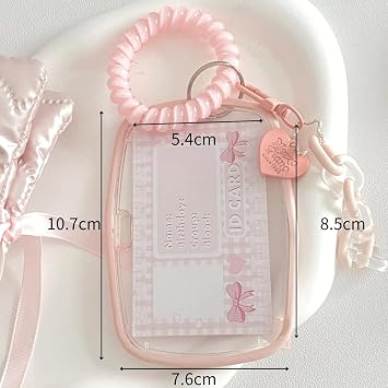 Acrylic Cute Kpop Photocard Holder 3 Inch Credit ID Bank Card Bus Card Student Card Pendant Keychain Badge Holder - Pink A