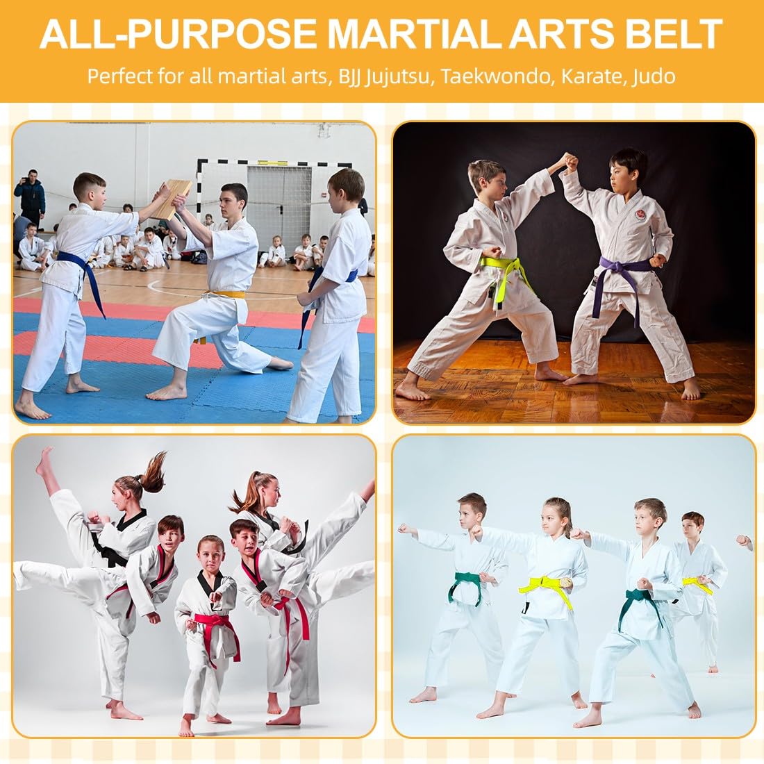 JEYORZY 240cm Judo Karate Deportes Artes Marciales CinturóN Taekwondo Profesional Aikido CinturóN,Marciales Karate,de Tela Gruesa NiñOs Adultos (Amarillo)