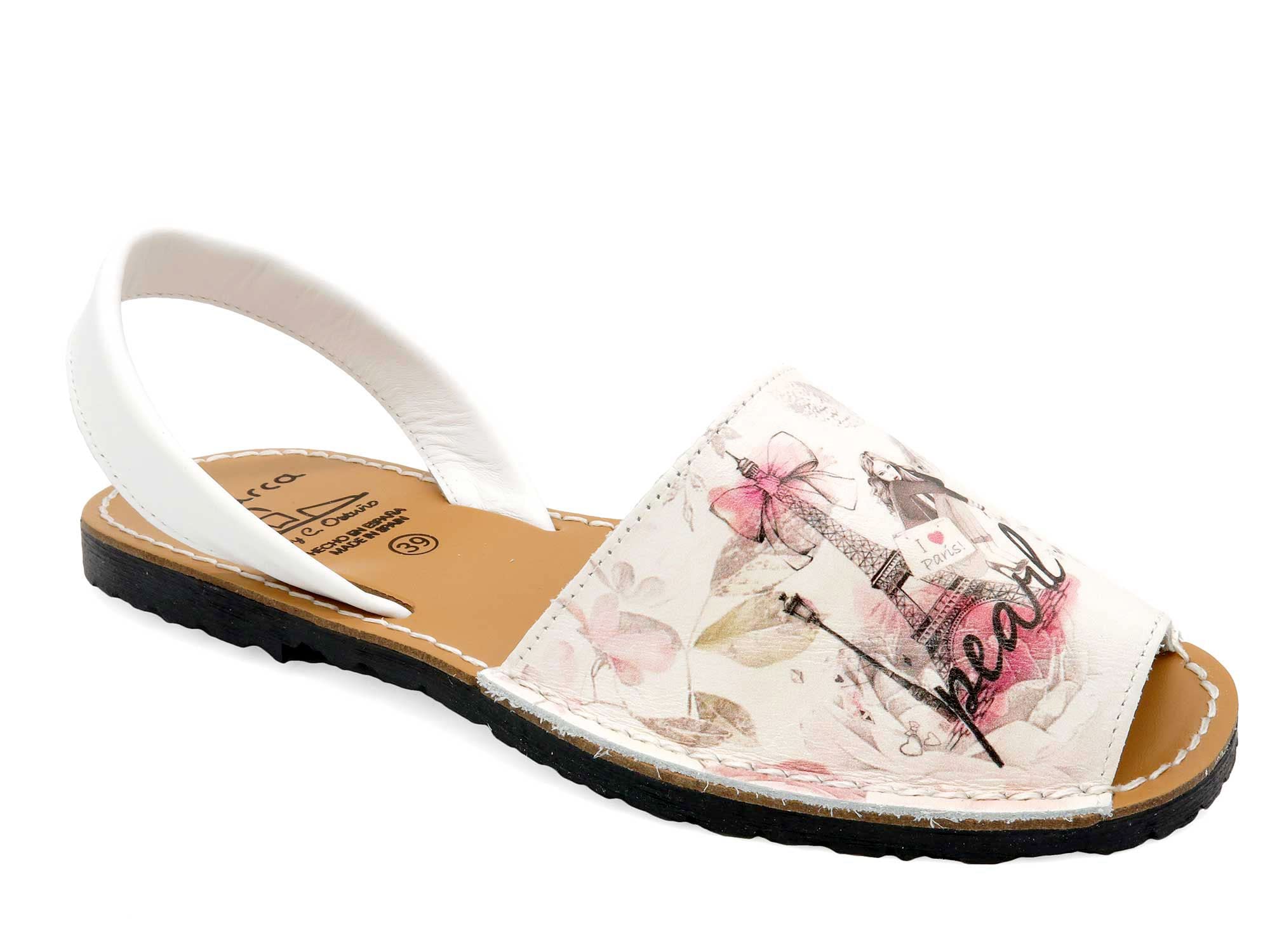 Made in Spain - Women's Fashion Flat Sandals Summer Flip-Flops Slippers. Genuine Leather Upper and Leather Insole. 331 Beige-Paris