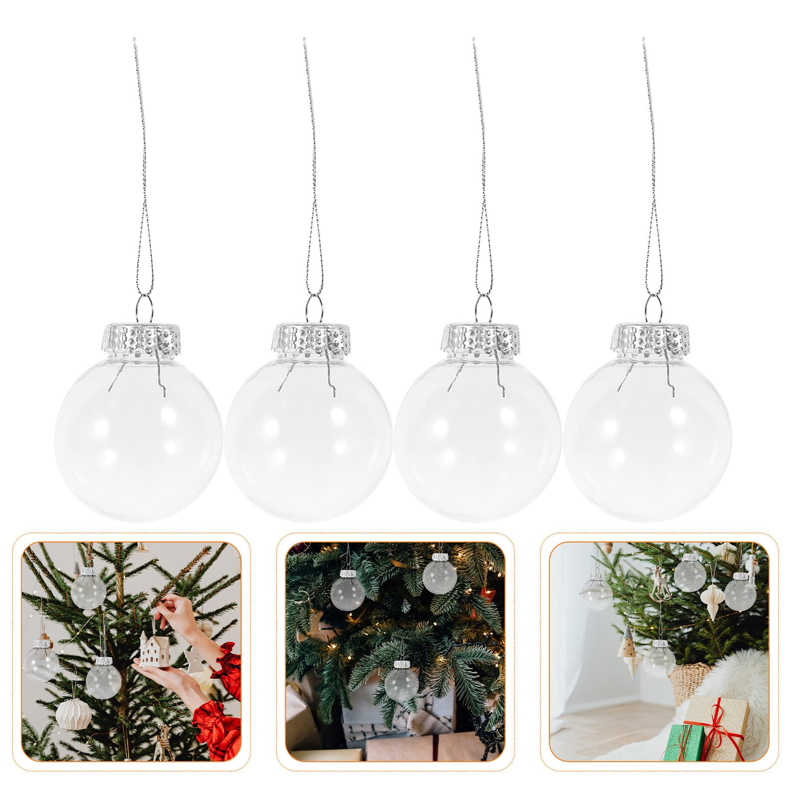 30 Piezas Unidades Bolas Transparentes Rellenable Decorativas para Manualidades con Colgador Adornos Claros de Plástico para Árbol de Navidad Bodas y Fiestas Versátiles para