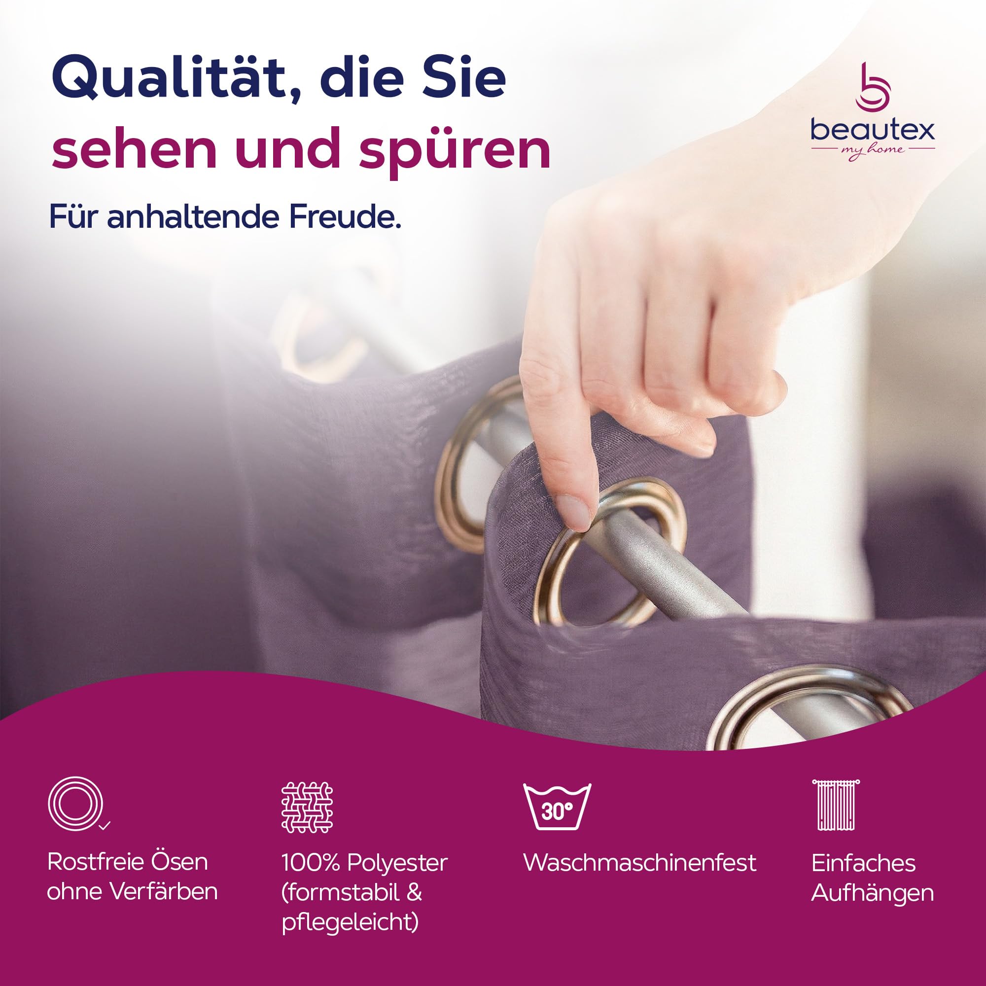 BEAUTEX Vorhang mit Kräuselband oder Ösen, transparente Gardine Dolly, Farbe und Größe wählbar (Kräuselband - Breite 290 cm - Höhe 250 cm - 1 Stück - Pflaume)