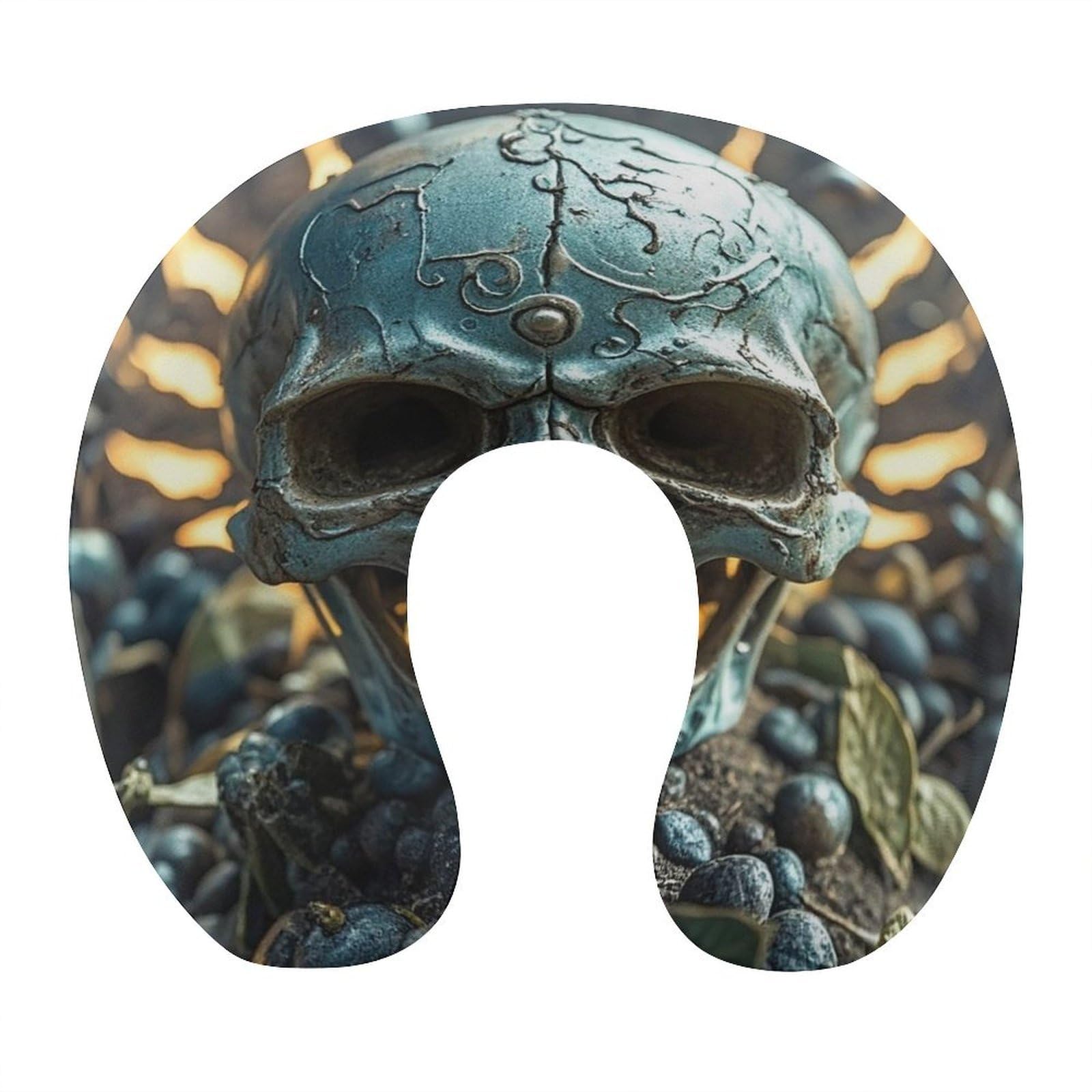 FekiLoot Cool Evil Skull Travel Pillow U Shaped Neck Pillow Comfortable Memory Foam Pillow Portable Soft Headrest Lightweight Neck and Head Support for Planes Trains Self-Driving Cars