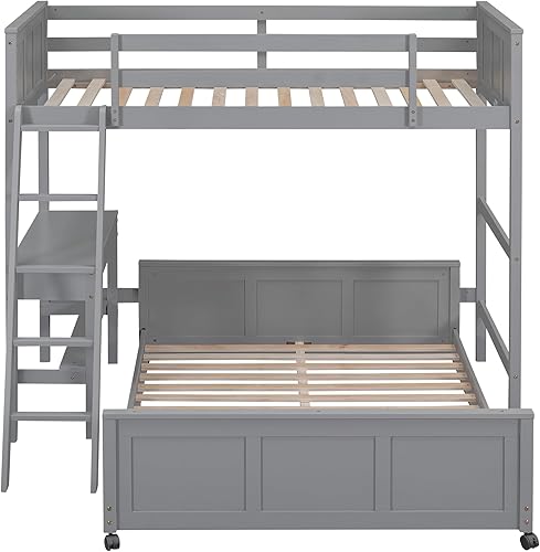 Miniatura 274 de Versatility - Litera individual sobre individual con escritorio y armario integrados, cama alta de madera maciza y plataforma independiente con