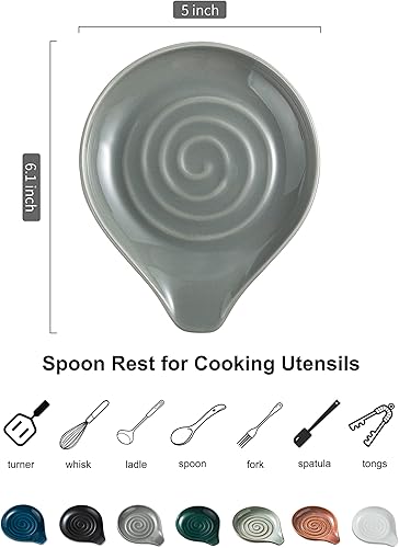 Miniatura 95 de Soporte de cuchara de cerámica para encimera de cocina, soporte de cuchara de porcelana para estufa, soporte grande para espátula, cucharas o Blanco
