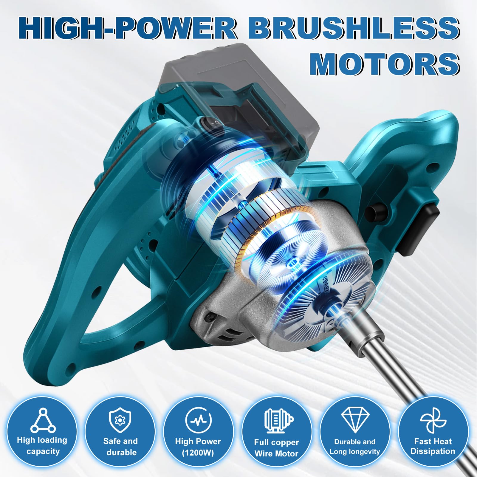 Akku Erdbohrer Kompatibel mit Makita 18V Akku, 1200W Bürstenloser Erdlochbohrer Pfahlbohrer Vloerboor mit 20mm Erdbohrer Adapter für Pfahlbohrer, Zaunbau und Garten (Ohne Bohrer & Batterie)