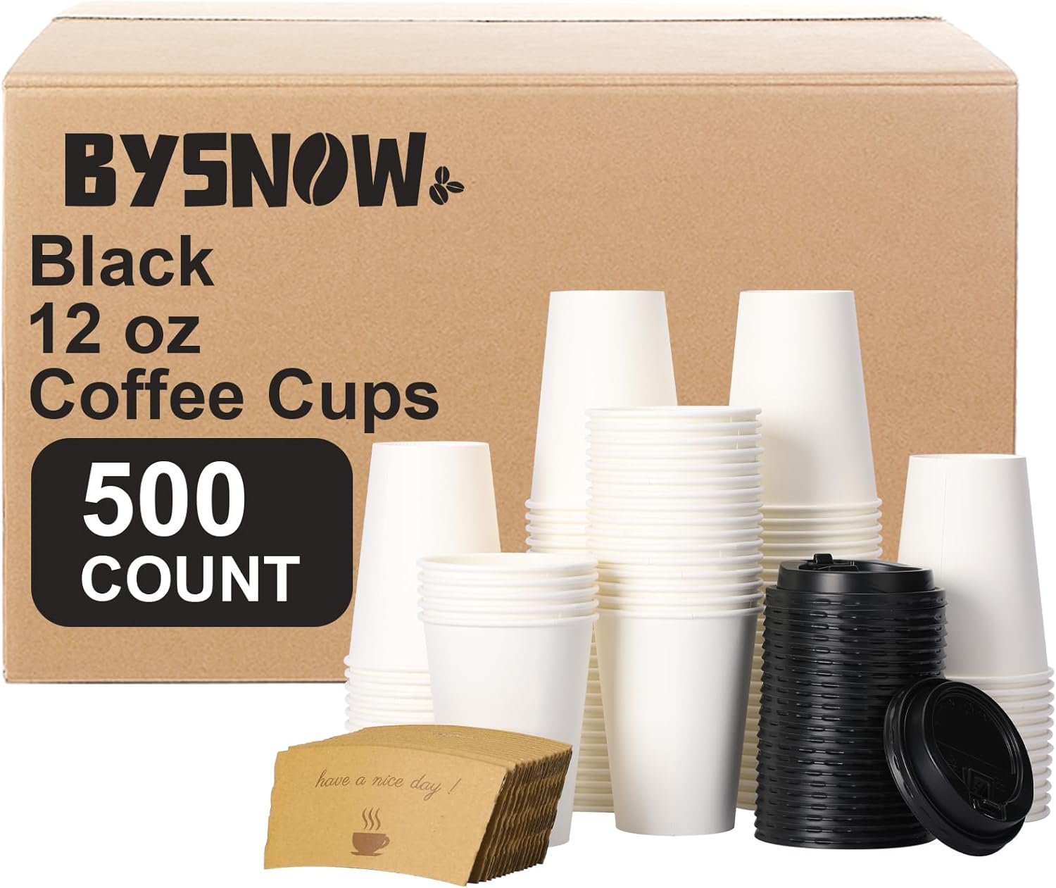 500 pack 12 oz Disposable Coffee Cups with Lids,To Go Coffee Cups for Home, Office, Cafes and Party (White 12oz)