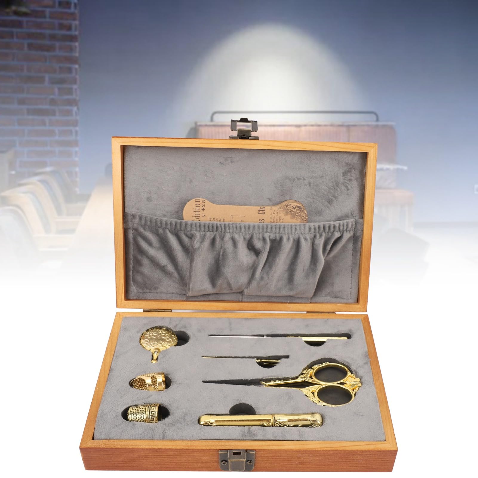 Qcwwy Kits de Proyectos de Costura Otros Utensilios para el Hogar Juego de Herramientas Madera Maciza de Primera Calidad Multifuncional con Agujas Dedales Tijeras Cortador de Hilo para Decoración del