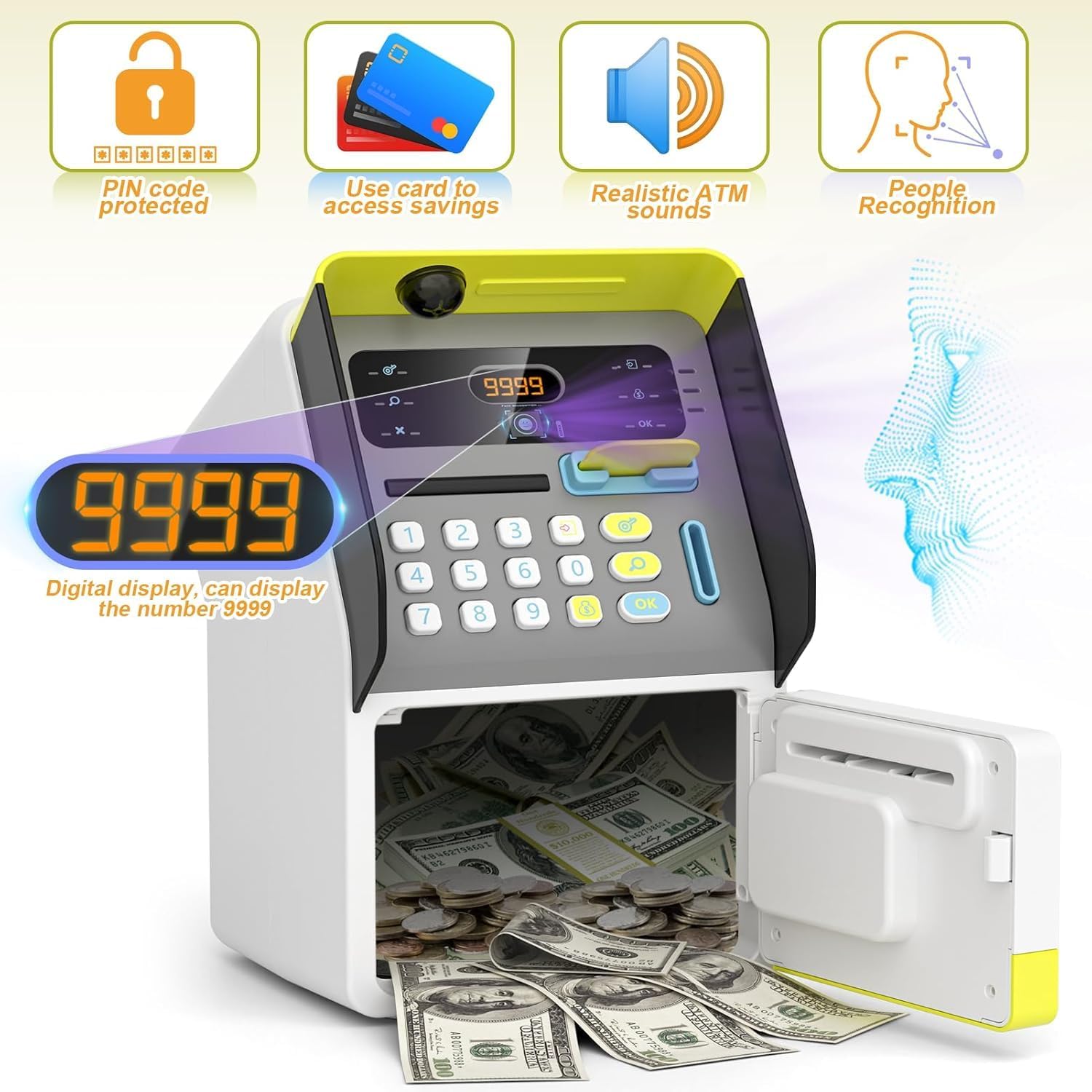 Magicwand FACE Recognition Musical Money Safe Kids Piggy Savings Bank with Personal ATM Card【Yellow】【Pack of 1】 — Amazon image 5