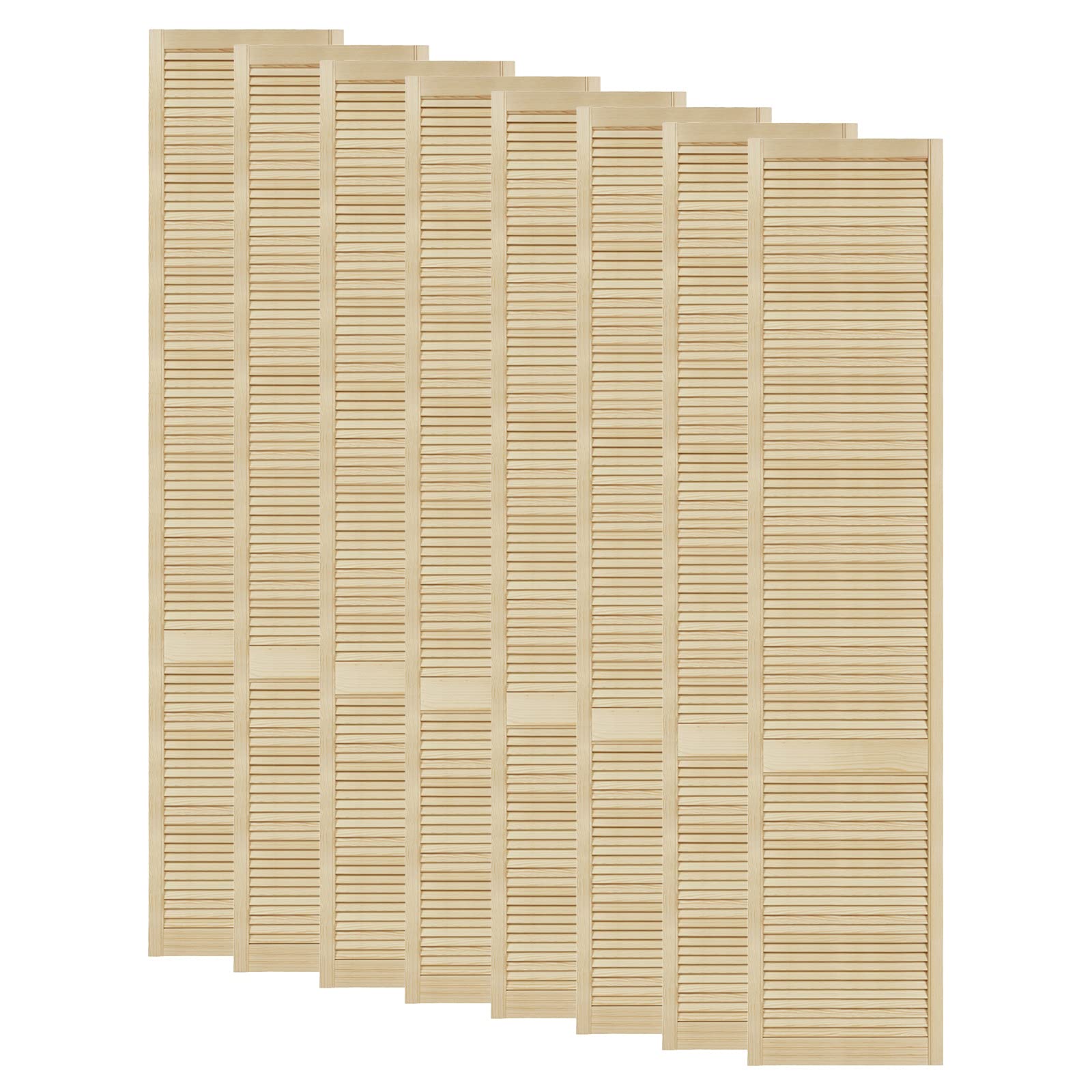 DecoMeister Porte a Lamelle in Legno 494x2422 mm Confezione da 8 - Porta Lamella Pino Massiccio - Anta per Armadio a Persiana Aperta - Frontali Mobili e Antine per Guardaroba - Legno Naturale Grezzo