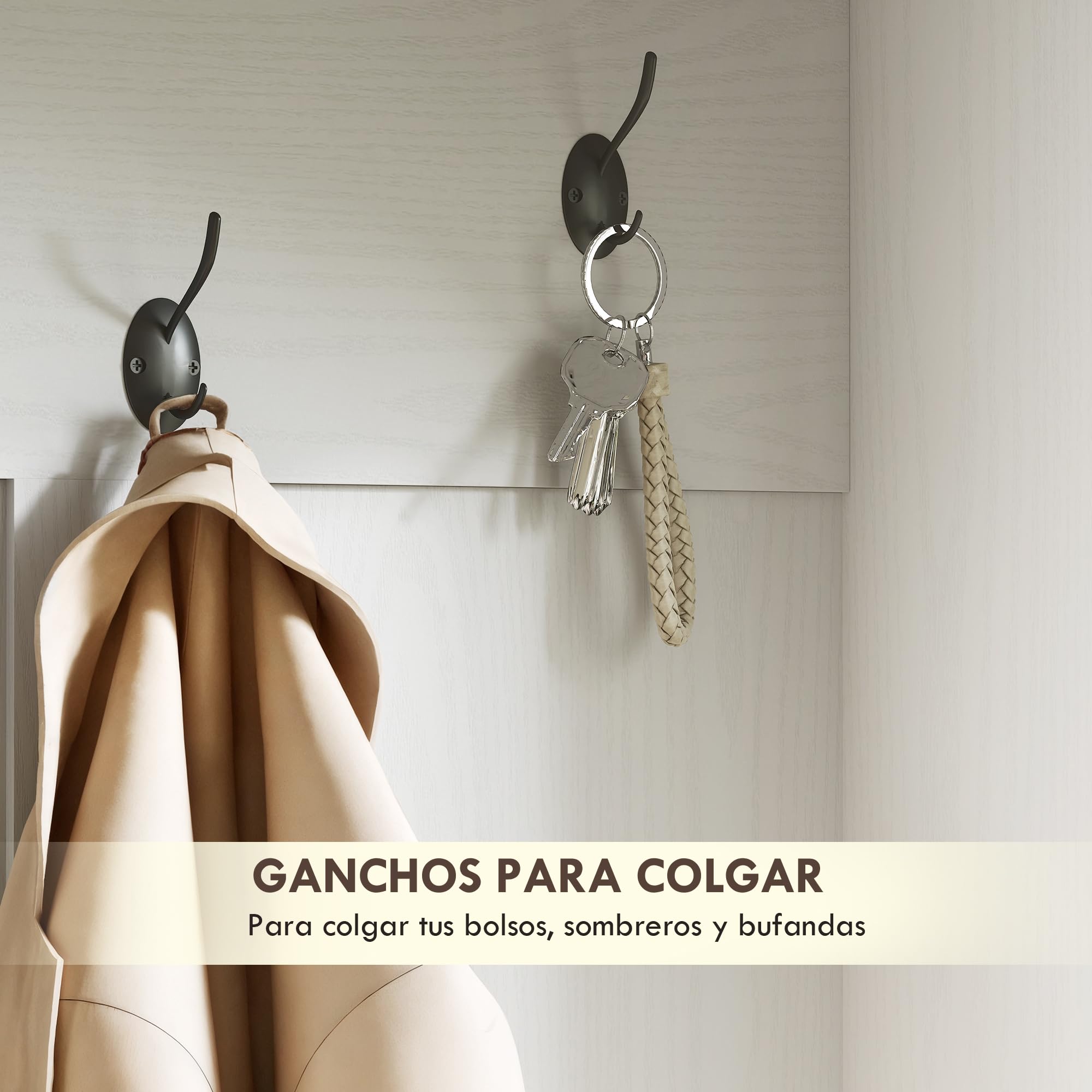 HOMCOM Perchero Zapatero Banco Zapatero 2 Puertas 105x40x180 cm Blanco | Perchero para Entrada Recibidor, 5 Ganchos, 3 Estantes Superiores, Estilo Rústico, para Salón Dormitorio Pasillo