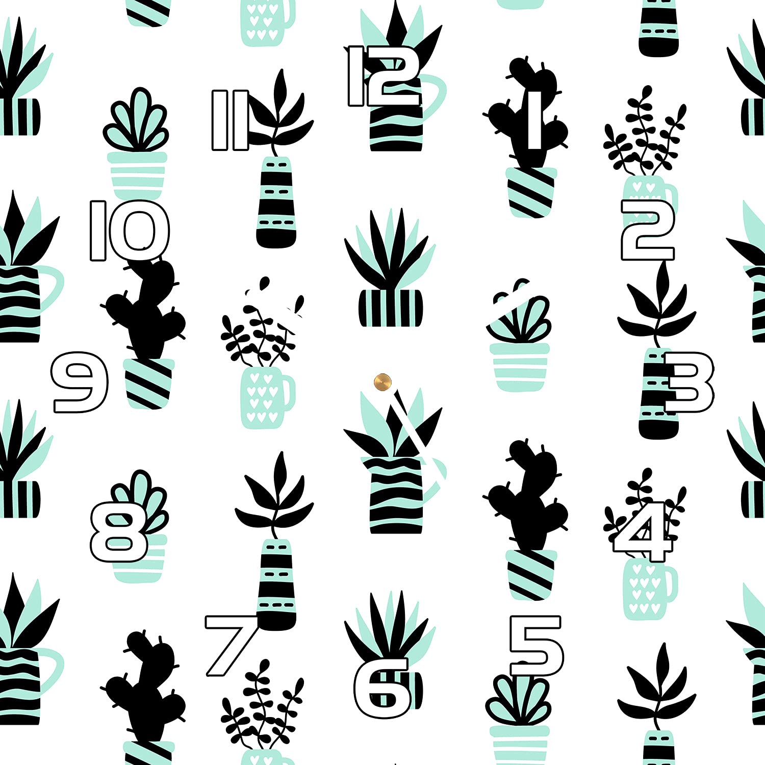 Horloge murale cuisine et salon Coloray en verre 30x30 cm avec motif de plantes de style cactus