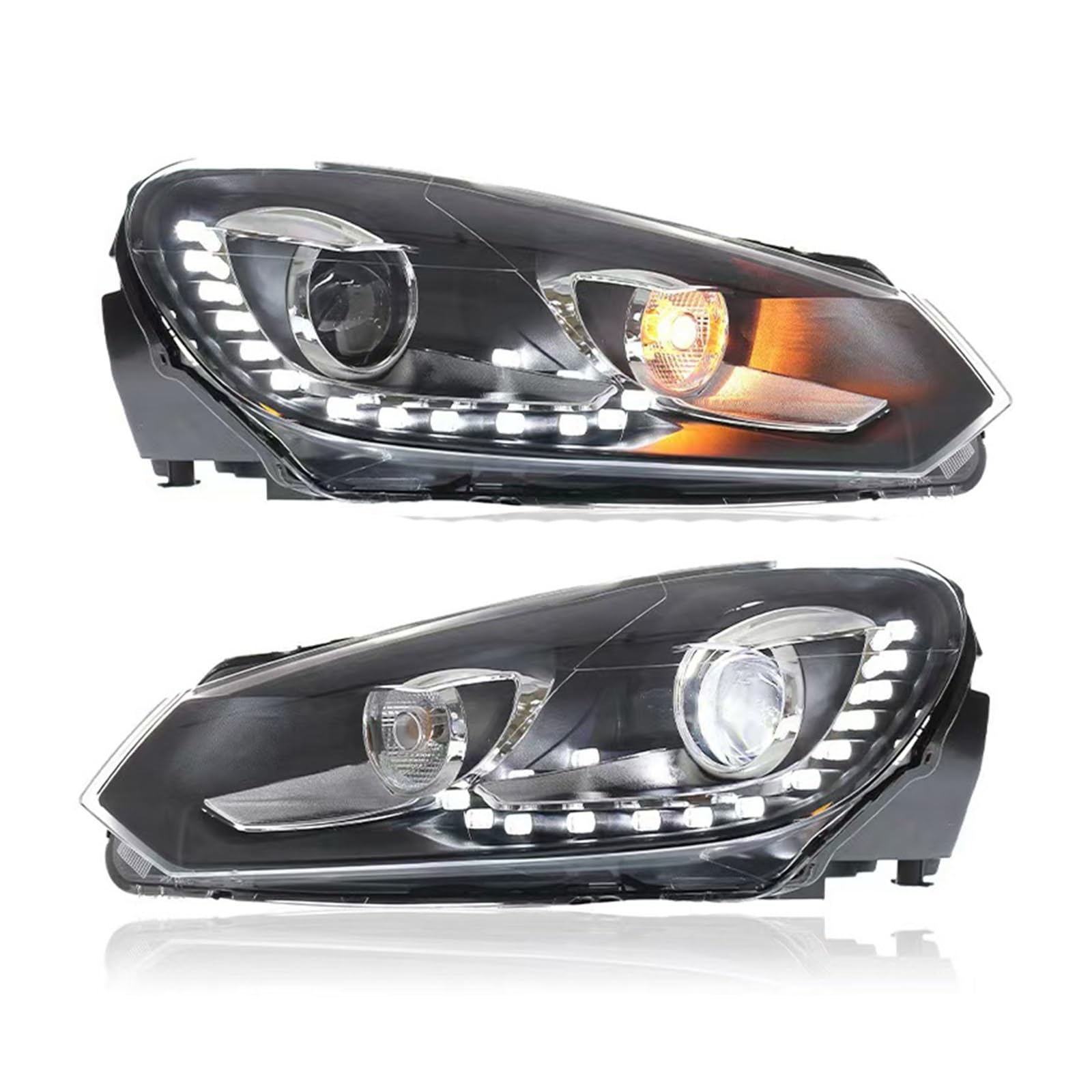 Conjunto Faros Celanteros Coche para VW para Golf 6 para MK6 2009-2012 Faros LED De Coche Actualización Golf R20 GTI Faro Delantero Automotriz Faros De Coche(One Pair Silver)