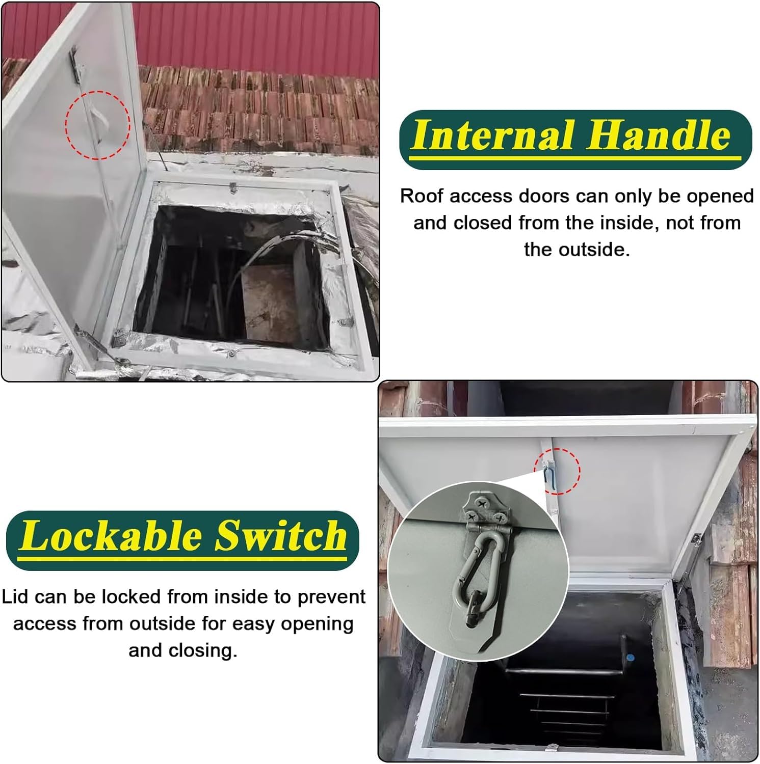 Puerta de acceso personalizada para techo/ático/espacio de arrastre, cubierta de escotilla de apertura ancha de 90° para salida de emergencia, tapa de salida de sótano duradera (640 x 760 mm/25 x 30)