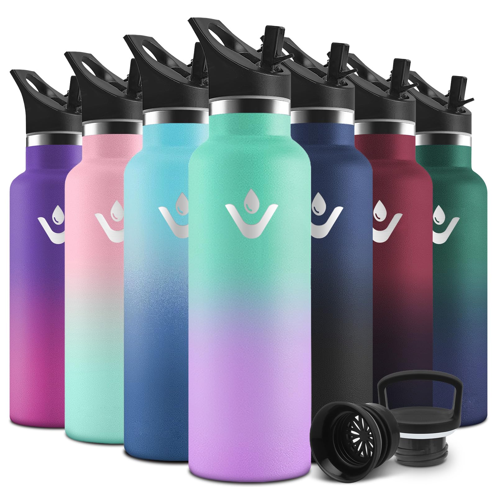 Motswedi Borraccia Termica Bambini, 500ml Con 2 Tappi, Borraccia con Cannuccia, Doppia Parete, Bottiglia Termica, A Prova di Perdite, Bottiglia acqua Per Scuola, Campeggio, Palestra, Verde-Viola