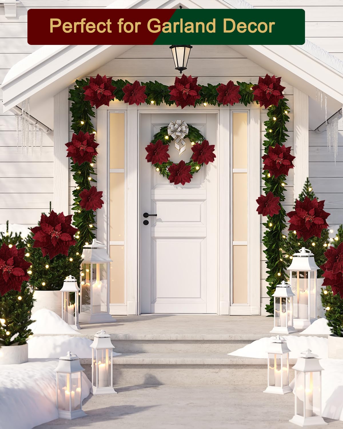 vensovo Lot de 12 fleurs de poinsettia de Noël rouge foncé pour sapin de Noël et couronne - Décorations florales pour bricolage, emballage cadeau et décoration d'intérieur - 12,7 cm